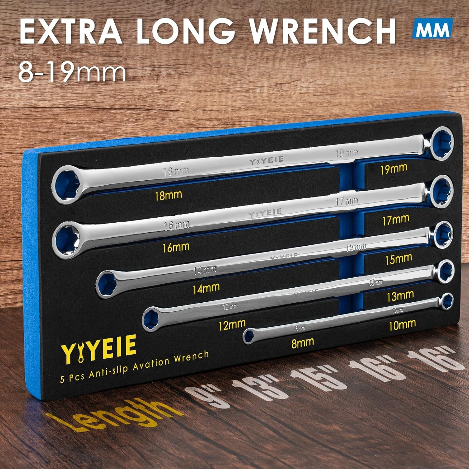 5-Piece Extra Long Box End Wrench Set, Metric 8Mm-19Mm, 6 Point Extended Bolt Ex