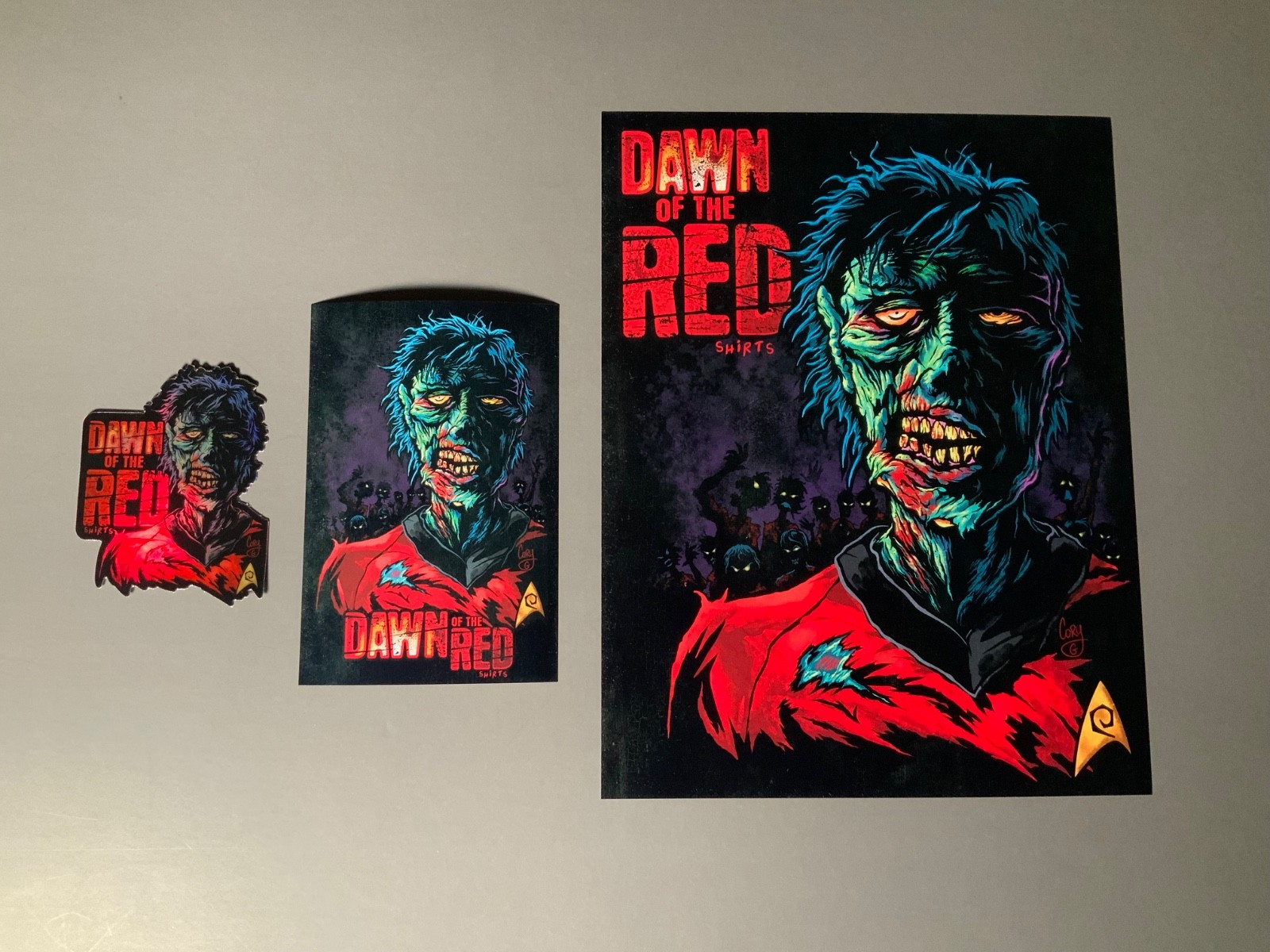 Zombie Star Trek Dawn of the Dead Red Shirts Sticker dvd vhs Blu-ray Horror JTHM