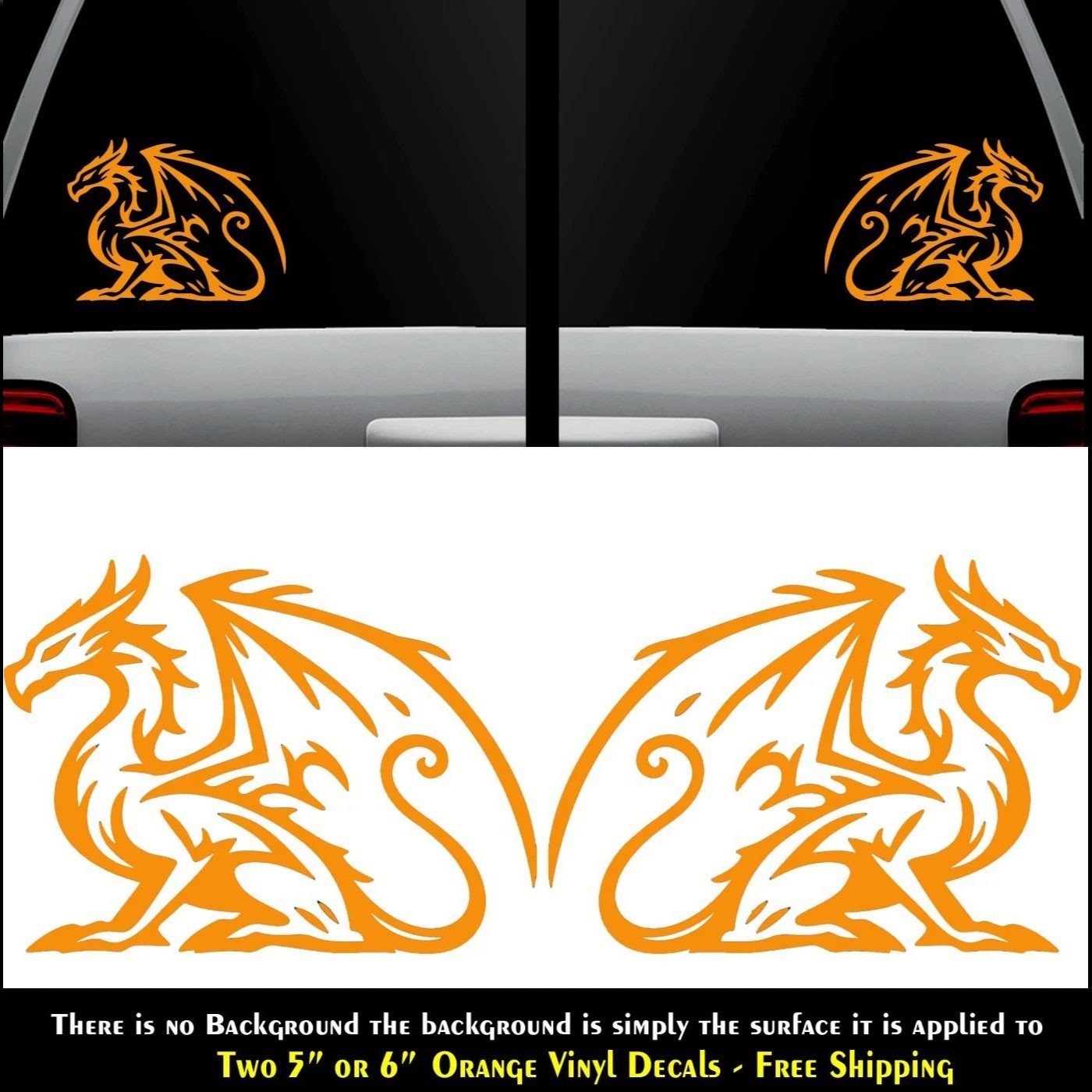 Retro Dragons Mirrored Orange Decals Car Windows Laptop Tumbler Tablet Mugs