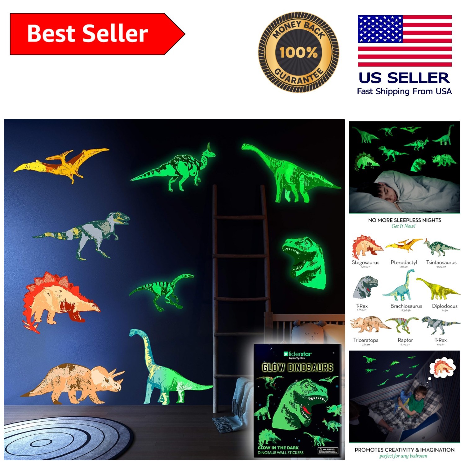 Dinosaur Wall Decals for Kids – Glow in The Dark, Removable Decor for Bedrooms