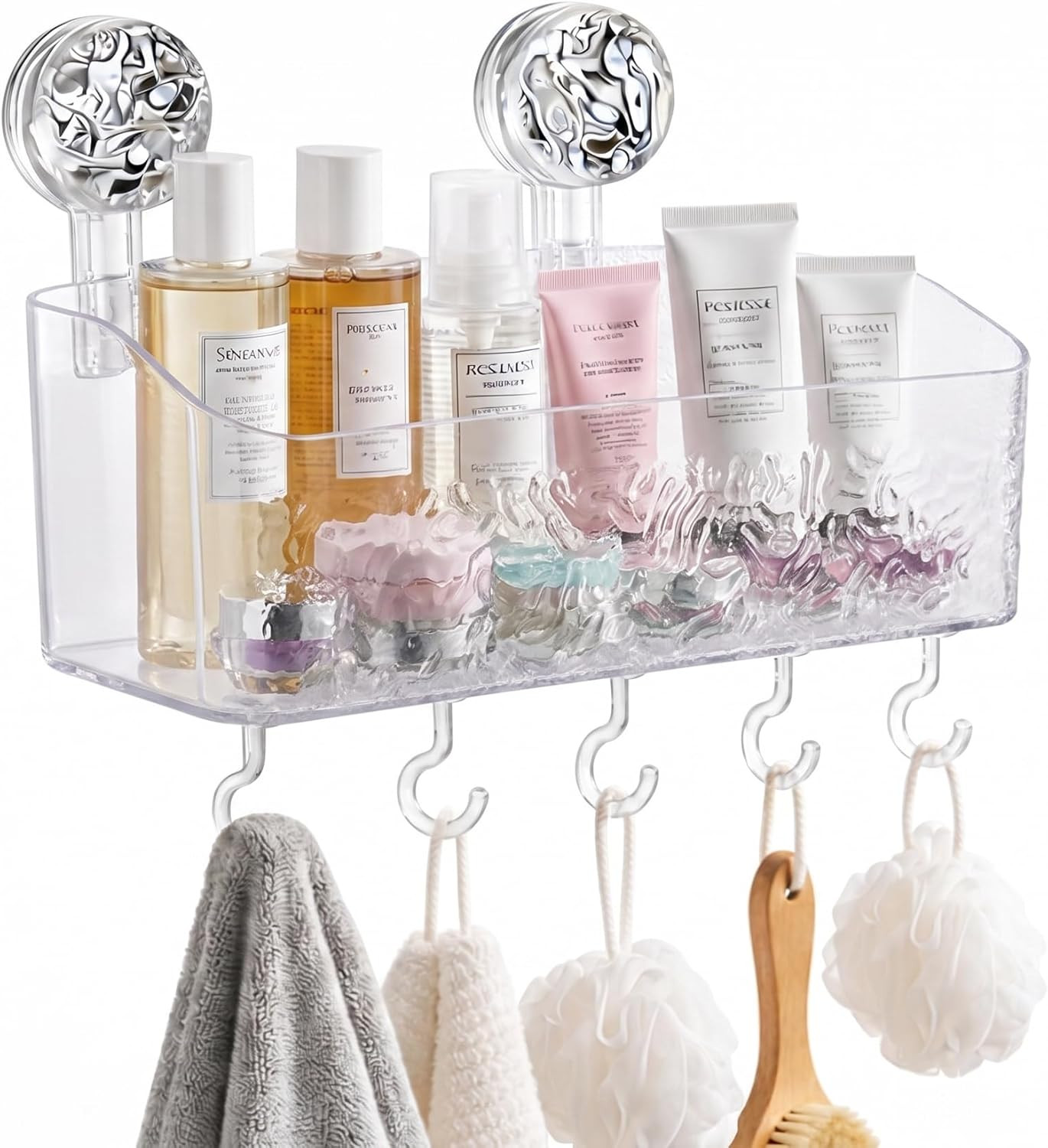 Suction Cup Shower Caddy for Bathroom & Shower, Drill-Free Toothpaste, and Razor