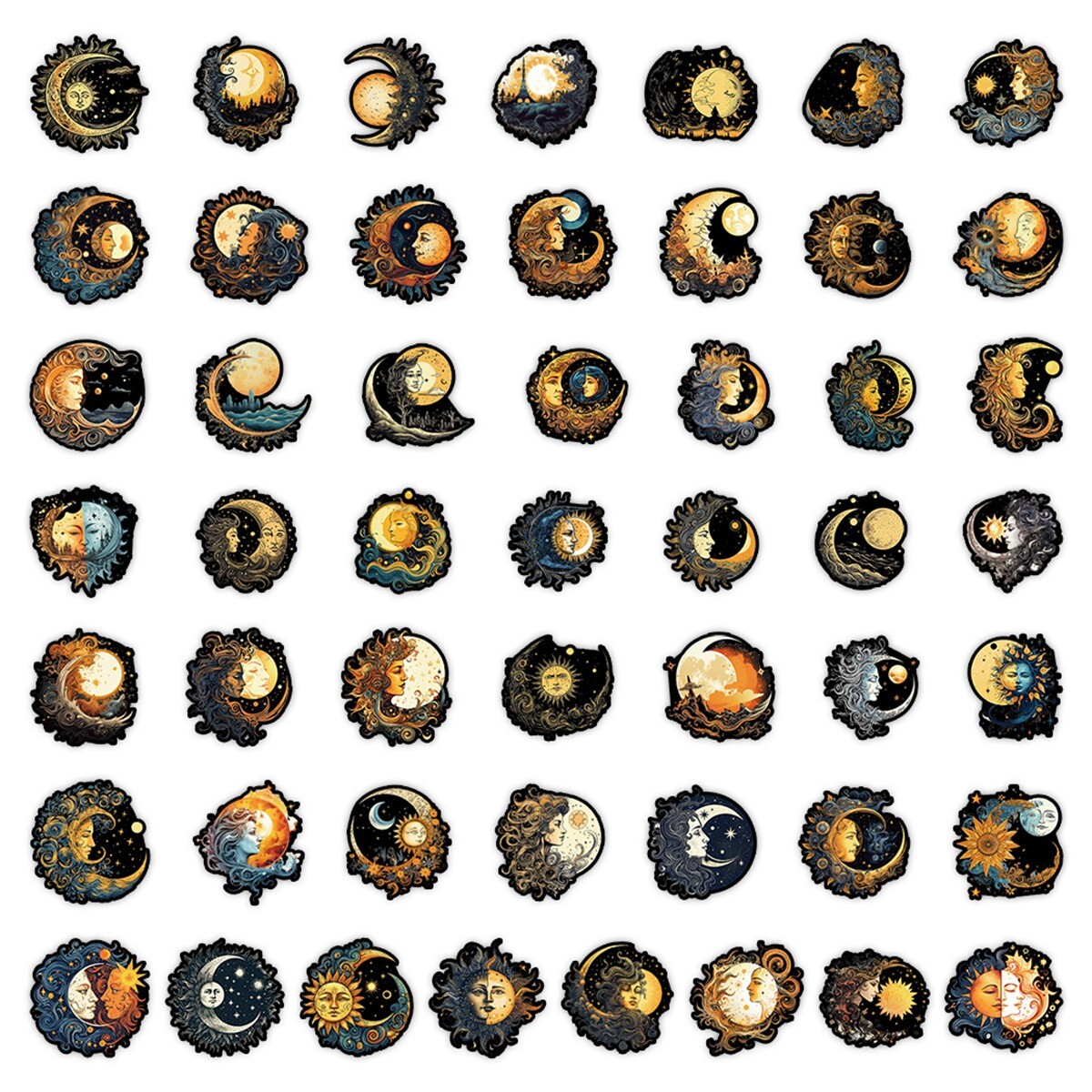 50 Pcs Stickers Nordic Sun & Moon Goddesses Luggage Skateboard Car Phone Vinyl