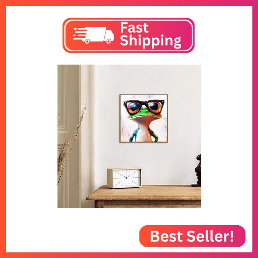 ARTZIO Funny Frog Wall Art Framed Canvas – 8×10 Inch Abstract Green Animal Decor