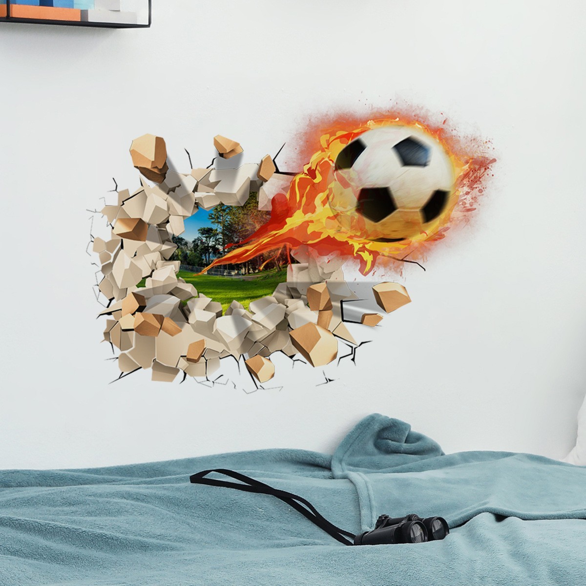 Realistic 3D Soccer Ball Wall Sticker – Cracked Wall Effect 15.7×11.8 Inches