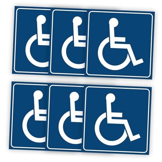 Handicap Signs – 6 pack, Stickers Decal Symbol 6×6 inch – ADA Compliant –