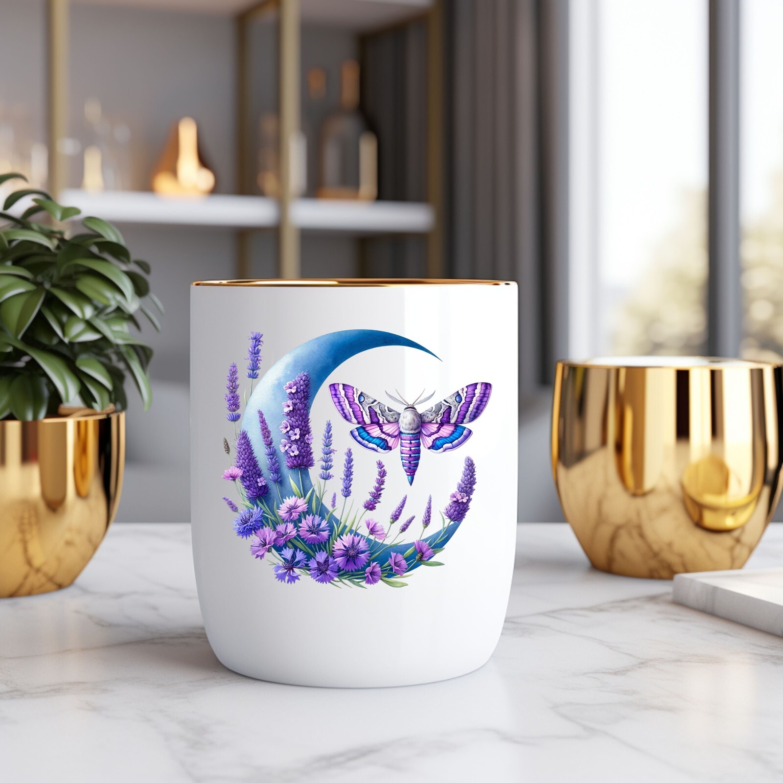 Lavender Moon and Moth UV DTF Transparent Sticker / Decal