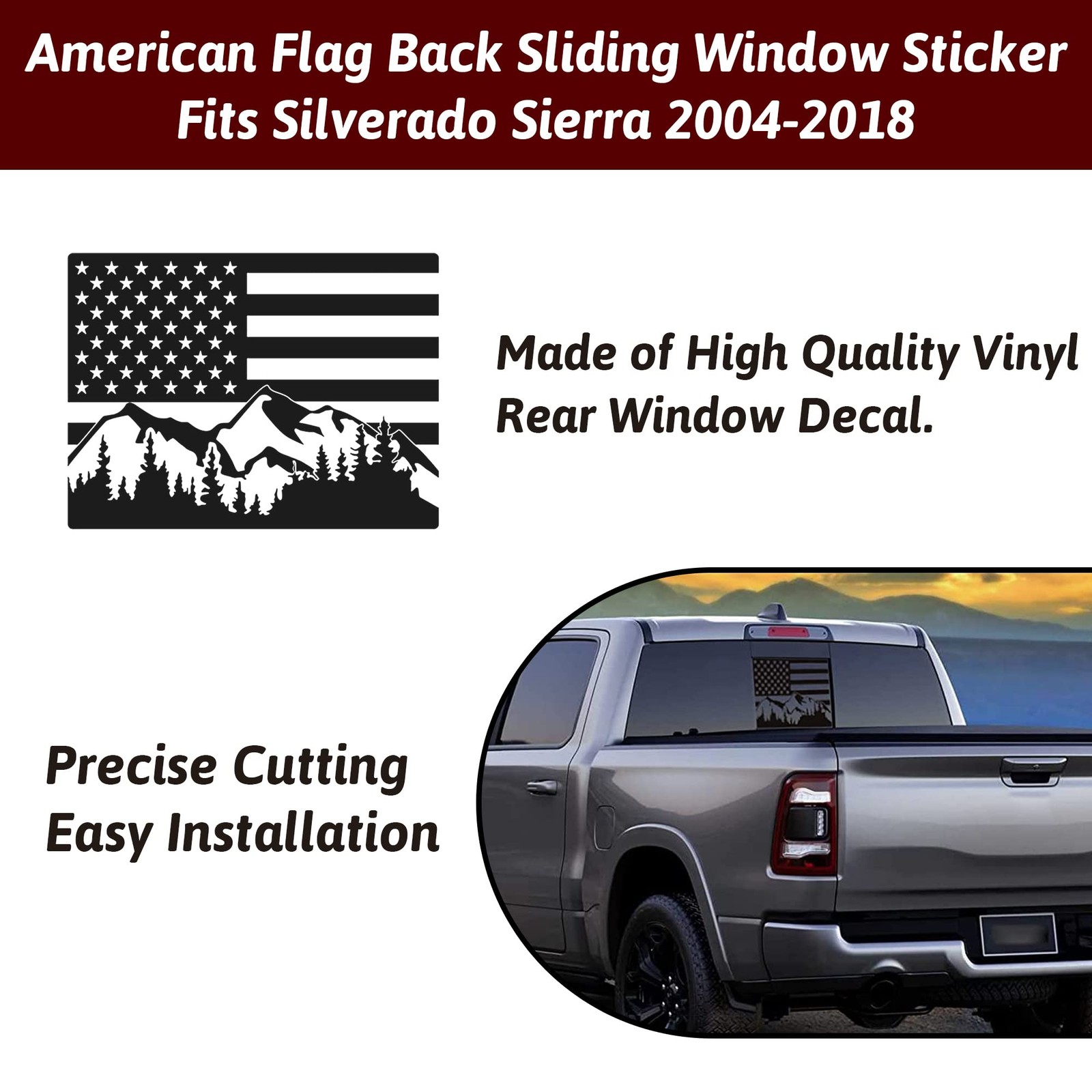Rear Middle Window Decal Compatible with Chevy Silverado GMC Sierra 2004-2018