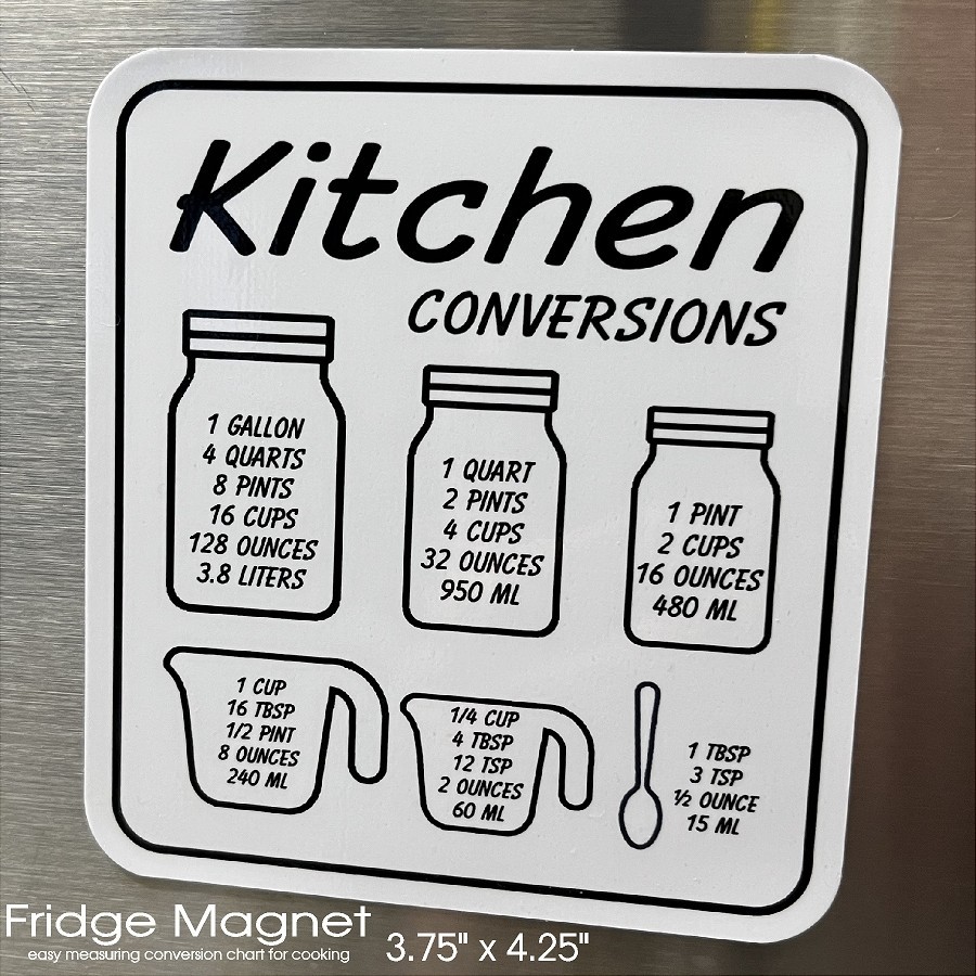 Kitchen Cooking Measurements Conversion Chart Magnet 3.75" x 4.25" Easy To Read