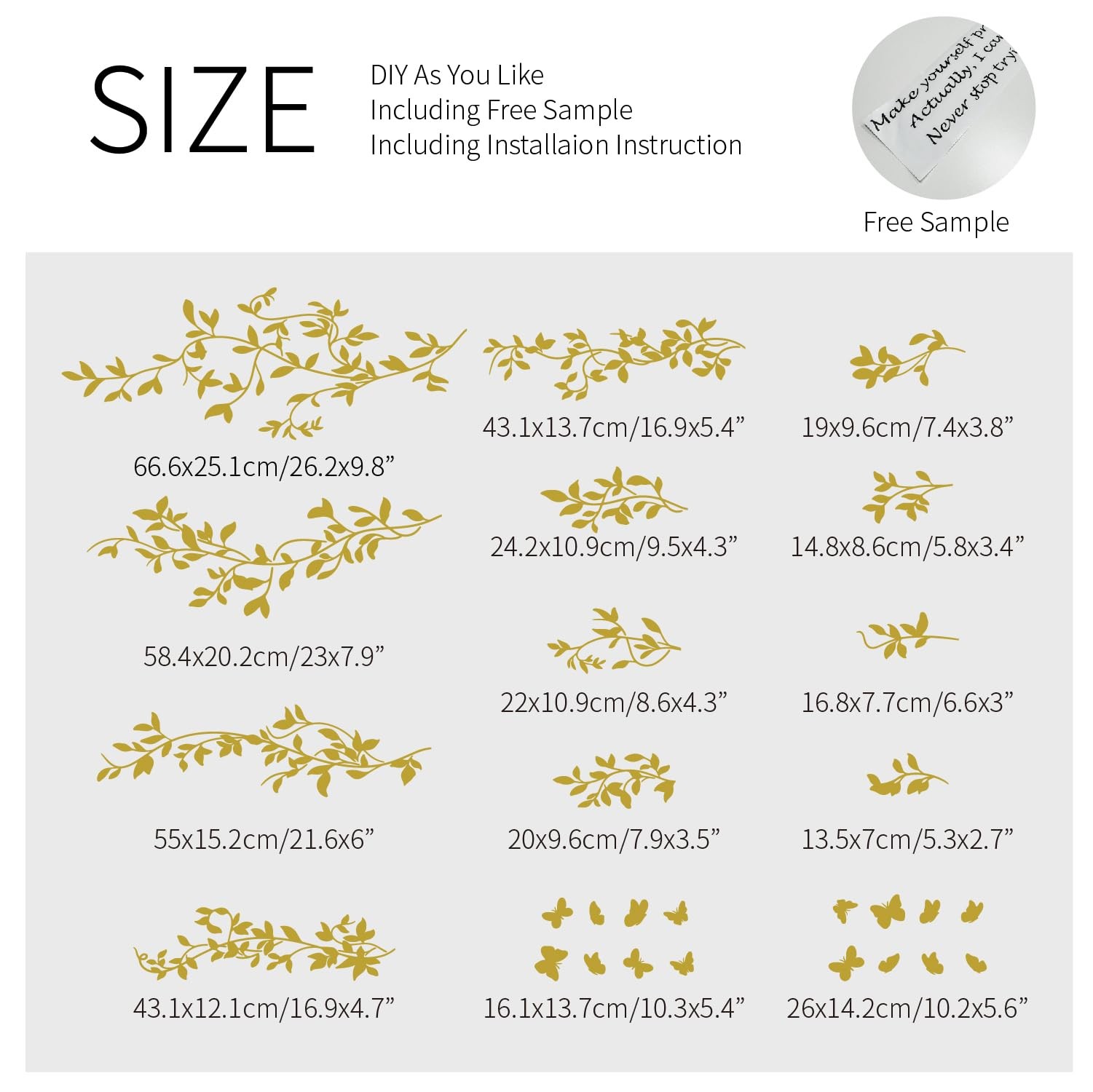 Flortlias Gold Metallic Wall Decals Peel and Stick Large Wall Stickers Large …