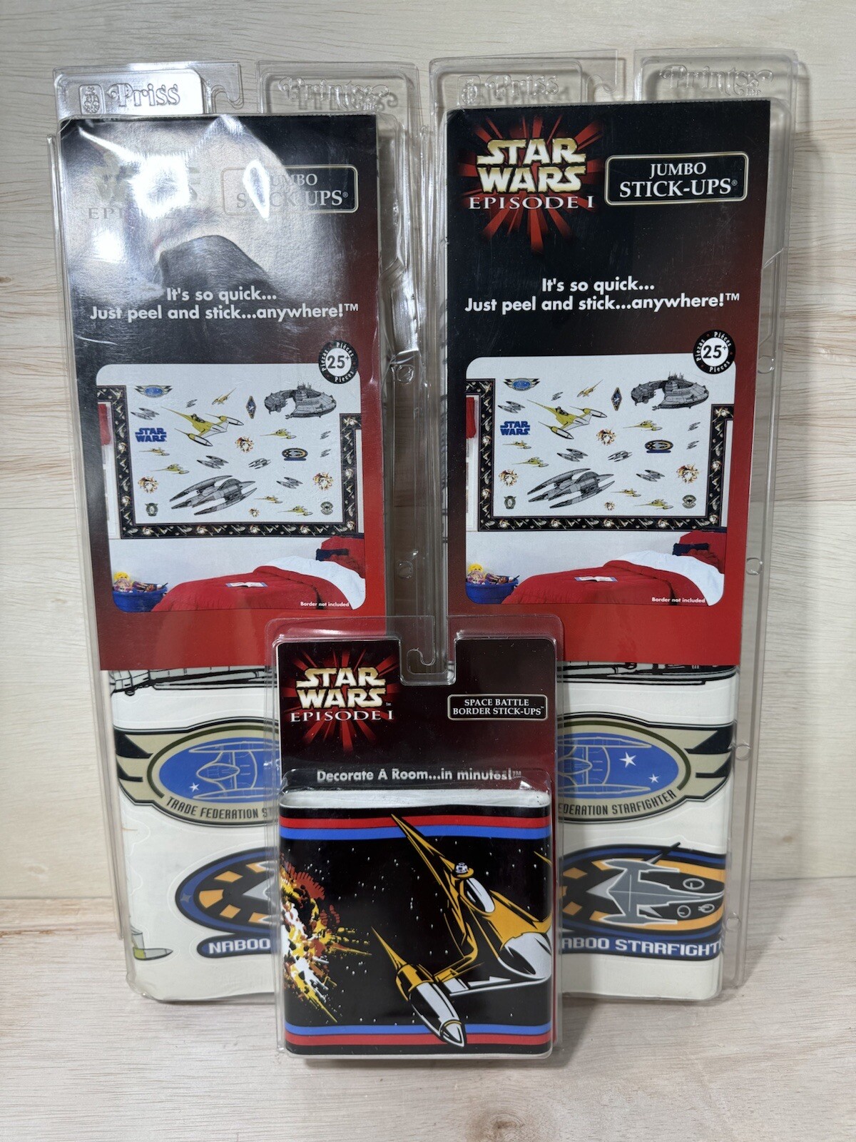 STAR WARS EPISODE 1 TPM JUMBO STICK-UPS 25 WALL STICKERS LOT OF 3 USA NOS 1999