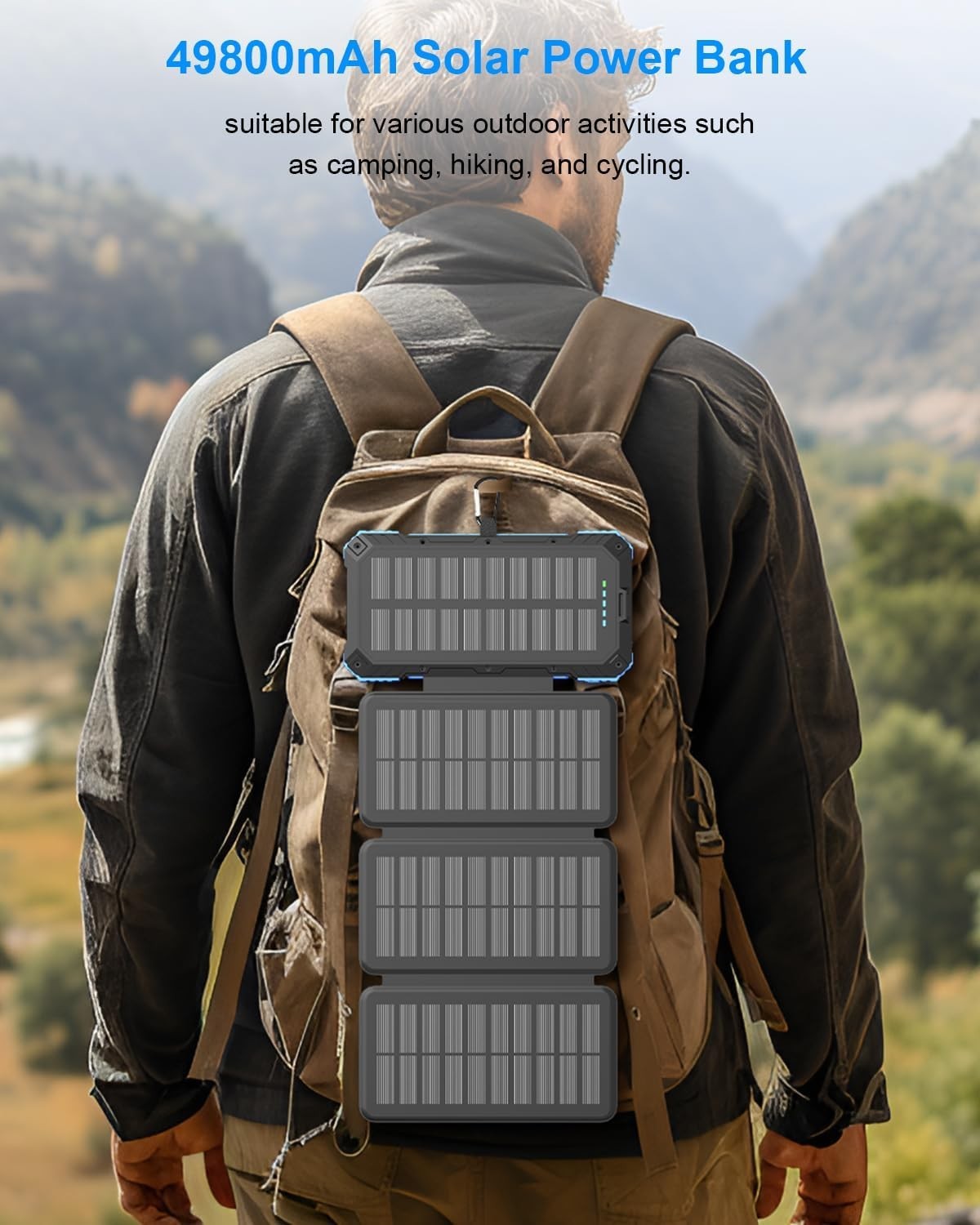 Solar Charger Power Bank 49800Mah with 4 Built-In Cables & 3 Foldable Panels, PD