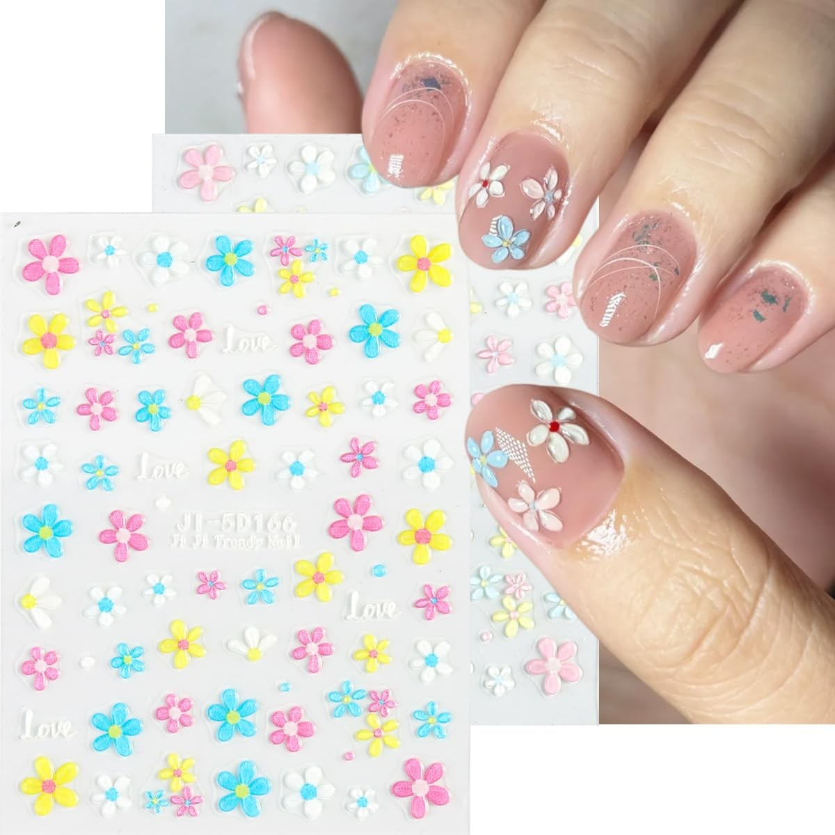 Fspronail 5D Flower Nail Art Stickers 5Pcs Embossed Pink Blue Colorful-01