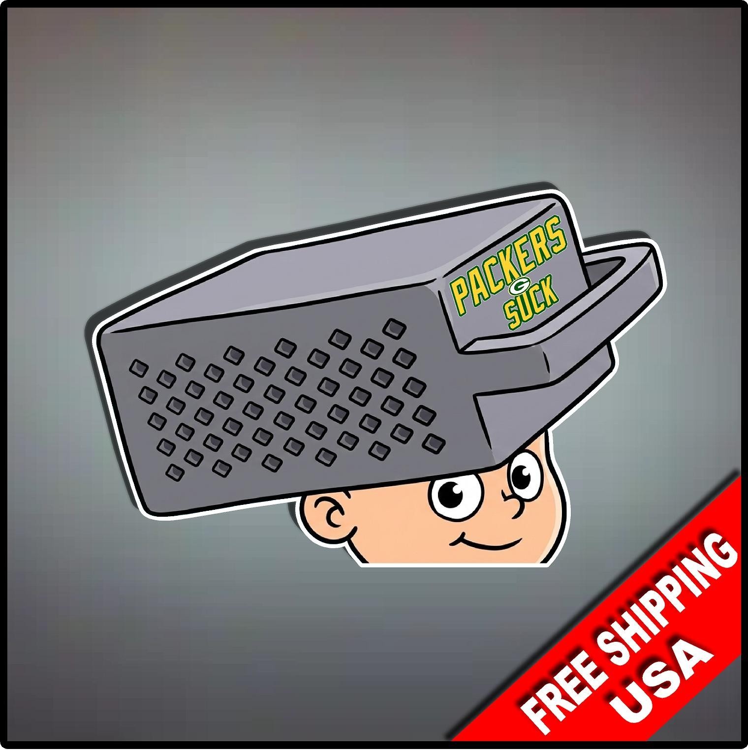 Cheese Grater Hat Decal Packers Suck Vinyl Decal Sticker 6" x 4" Funny