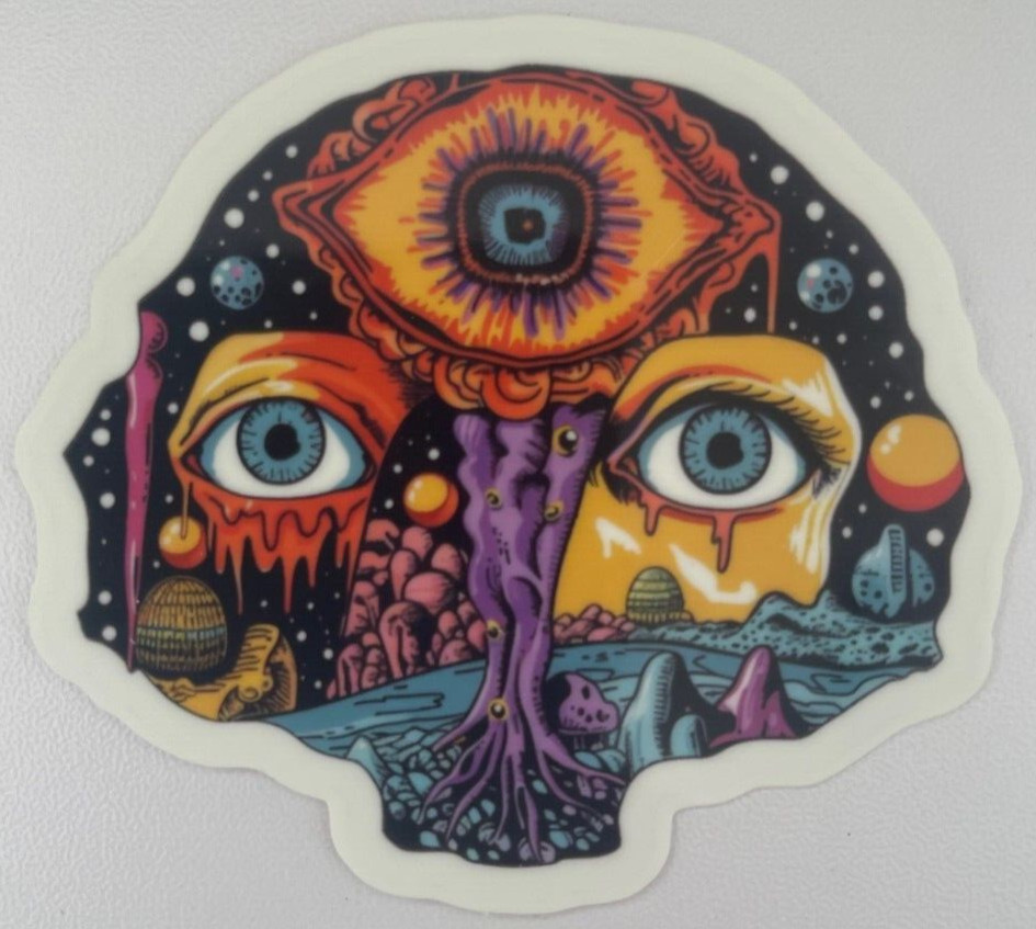 Psychedelic Retro All Seeing Eyes Space Sticker Decal Glow in the Dark Vinyl