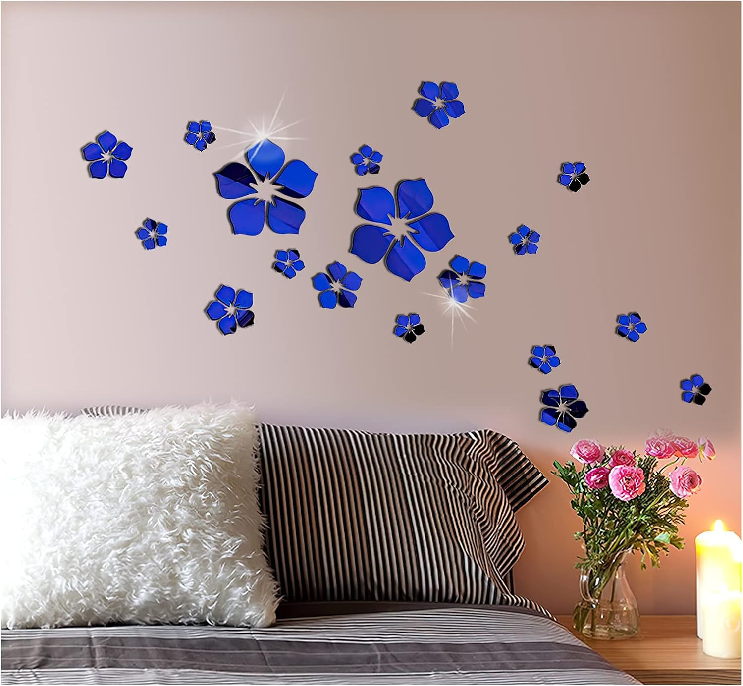 Acrylic Mirror Floral Wall Stickers Self Adhesive Mirror Wall Decor Removable Mi