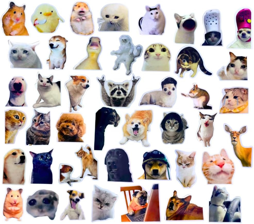 50 PC Funny Meme Animal Stickers Bulk Pack Tiktok Dog Cat Fun Gag Ridiculous