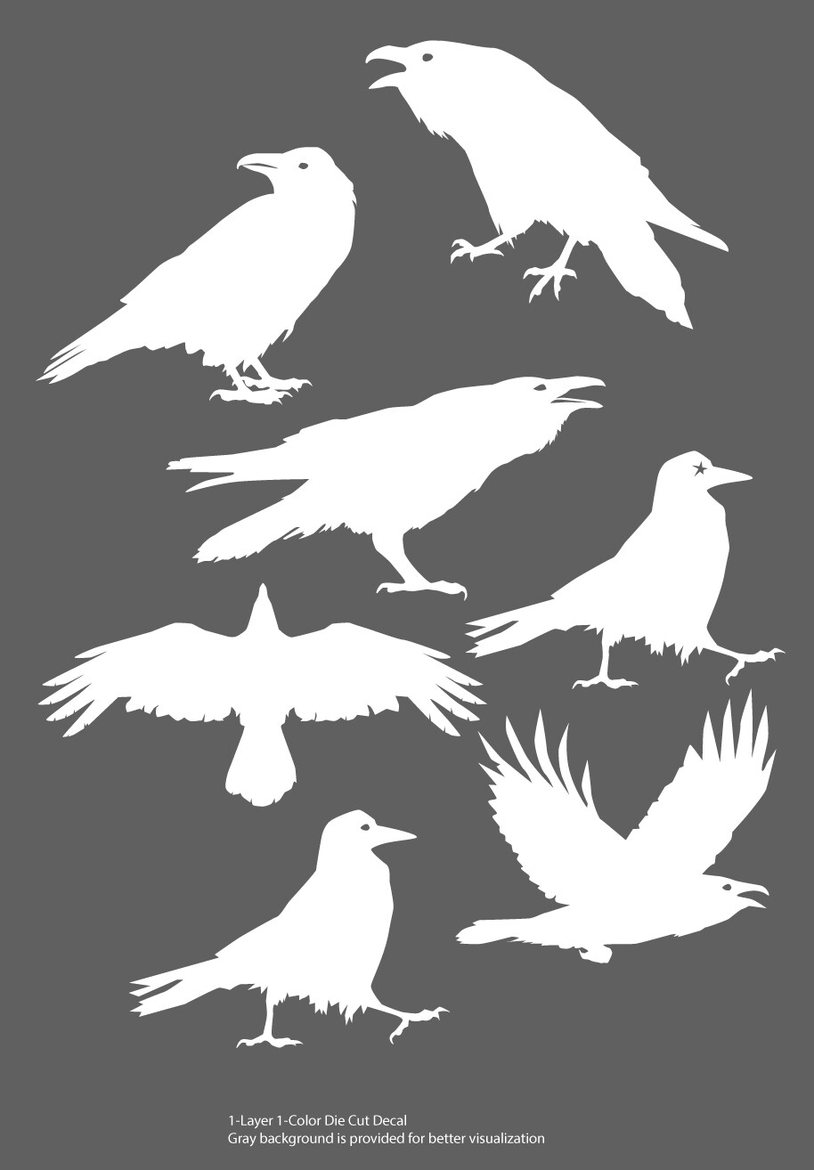 Wildlife/Birds – 7 Ravens/Crows/Corvids Decals – 6Yrs Outdoor Vinyl Film Sticker