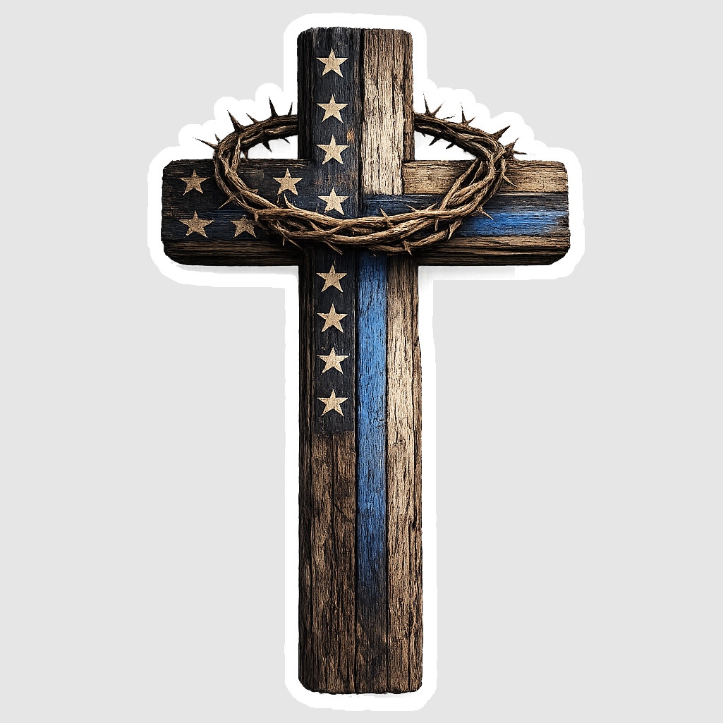 Christian Cross Vinyl Decal Sticker Police Thin Blue Line USA Jesus Cross 04