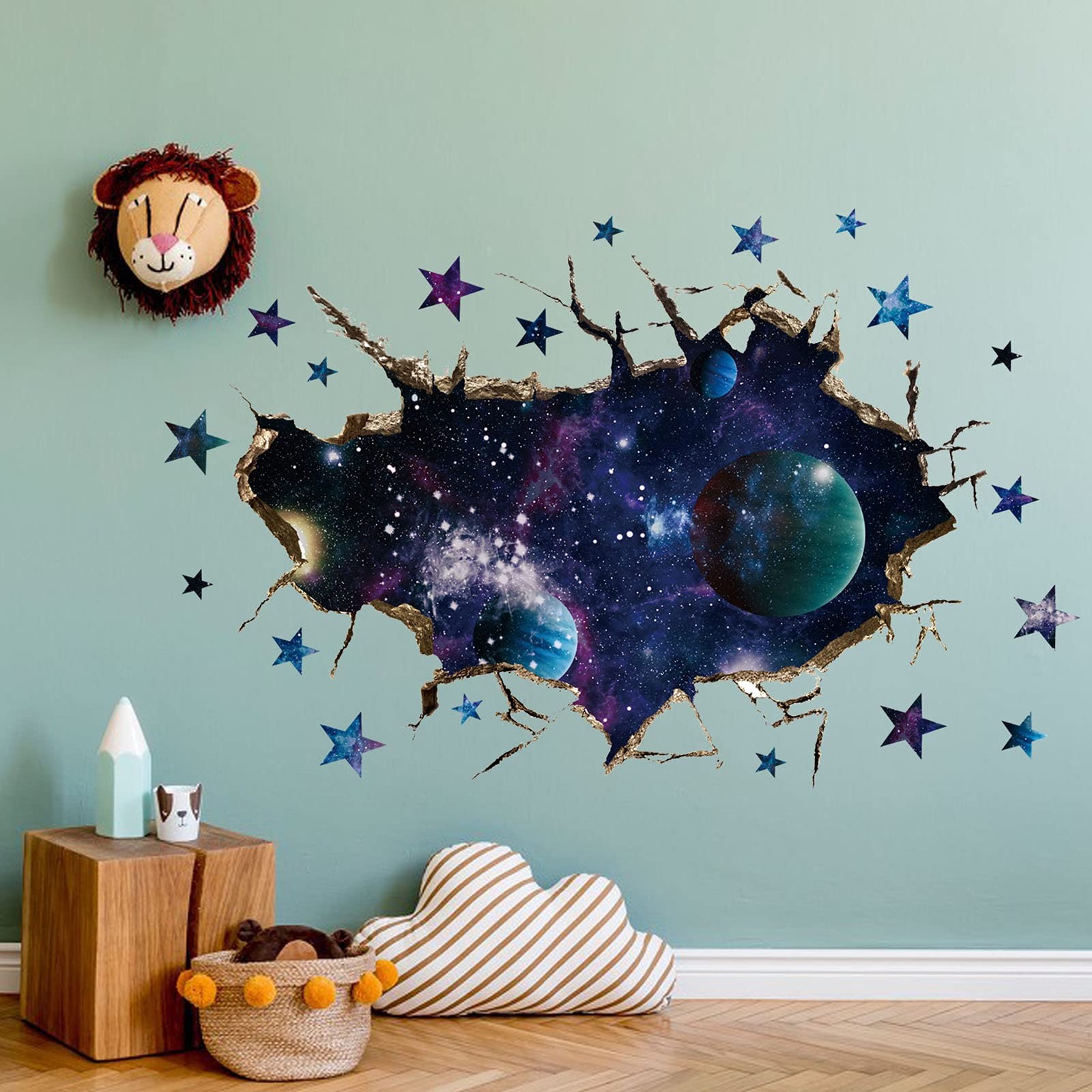 3D Space Galaxy Wall Decor Stickers, Removable Broken Outer Space Planet Waterpr