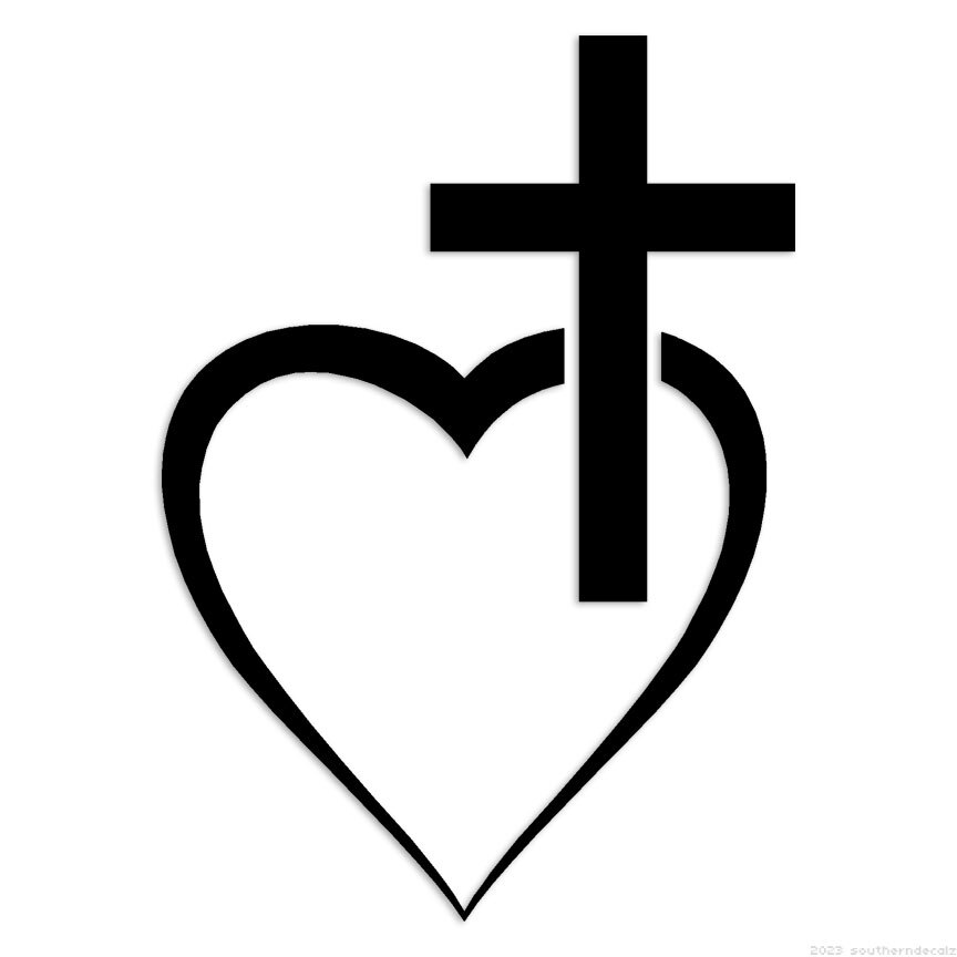 Christian Cross Heart – Decal Sticker – Multiple Colors & Sizes – ebn6824