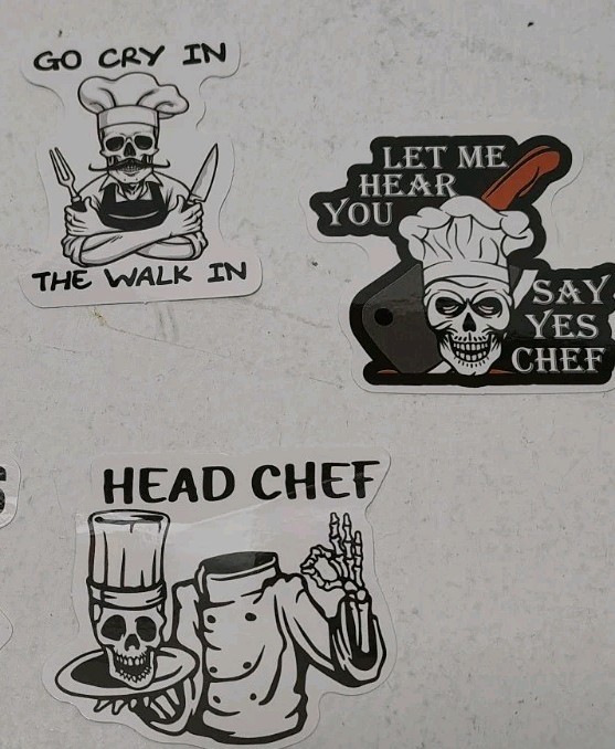 Set Of 8 Vinyl Chef Stickers Decals Skull Halloween Water Bottle Laptop Gift