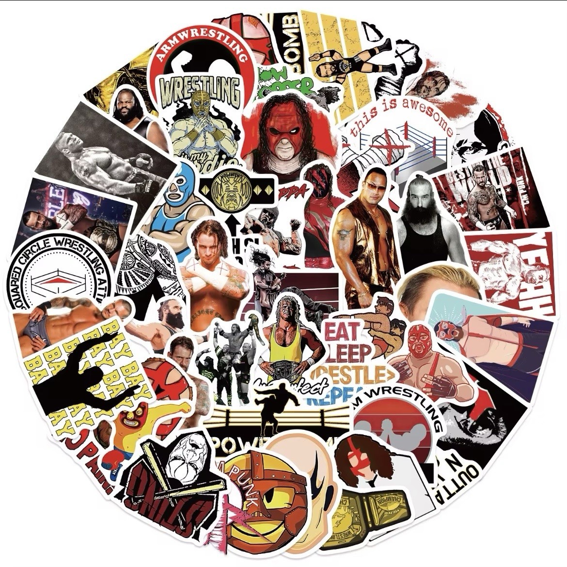 50Pcs Wrestling Stickers Decals for Laptop Water Bottle Wrestler Party Gifts