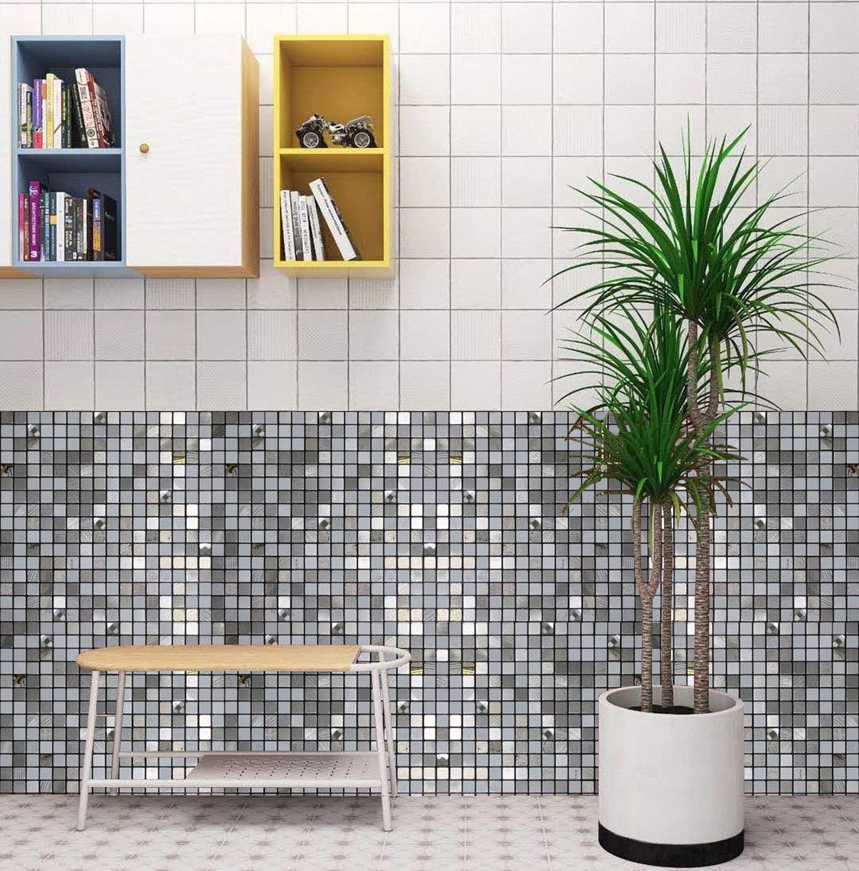 10 Sheets Self-Adhesive Aluminum Mosaic Peel and Stick Metal Tiles 3D Wall St…