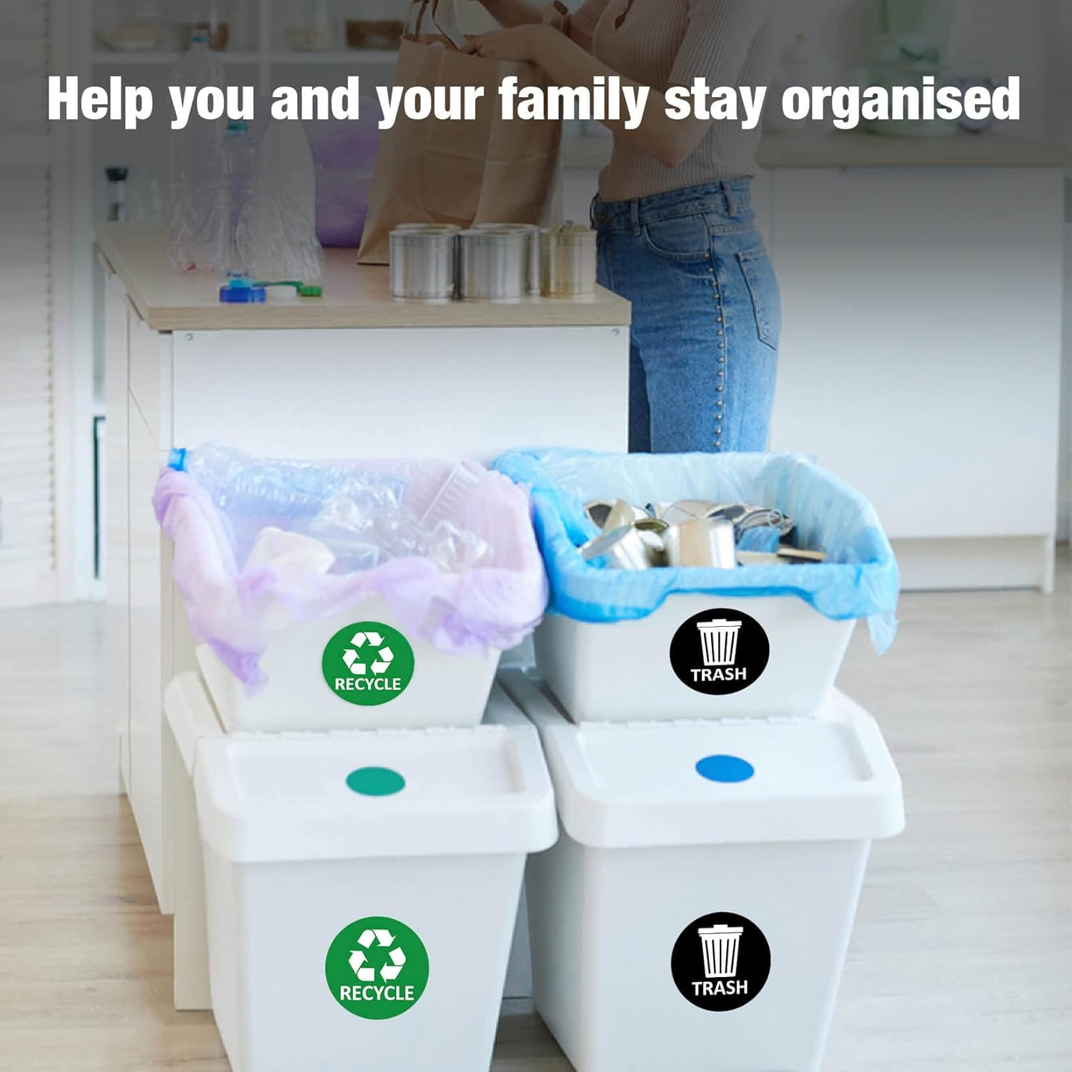 3 Pcs Trash and Recycling Stickers for Home, Office, and Commercial Use