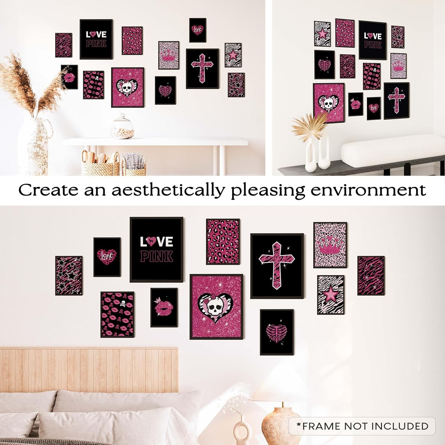 Vibrant Y2K Decor Collection – Unframed Hot Pink Posters for Teens, 12-Piece Set