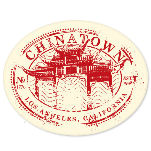 Los Angeles Chinatown Travel Stamp bumper sticker 5" x 4"