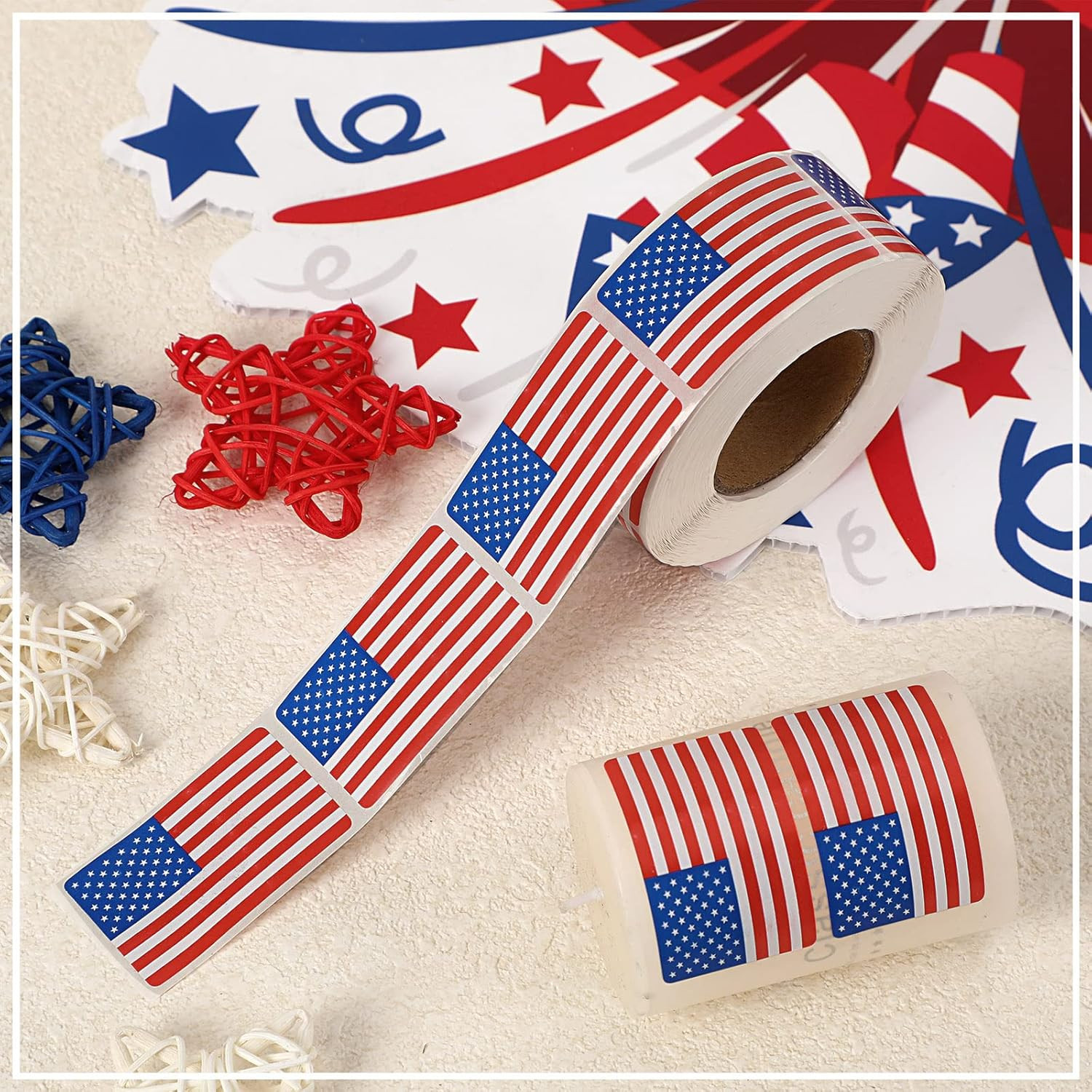 SANNIX 500 Pcs American Flag Sticker Roll,2 X 1.22 Inch US Flag Decal, USA Patri