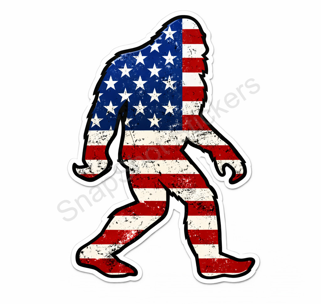Bigfoot Sasquatch Vinyl Decal Sticker American Flag Car Truck Laptop Window 01