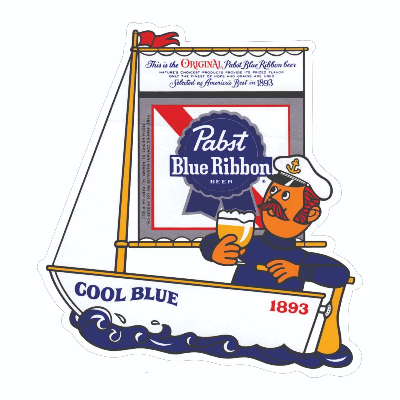 Pabst Blue Ribbon Sailboat Cool Blue Decal / Bumper Sticker