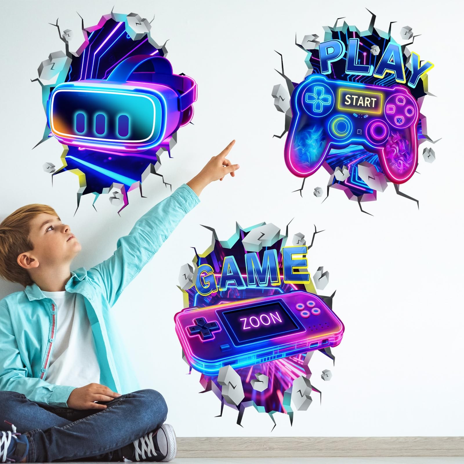 3D Game Room Decor Gaming Room Wall Decals Colorful Gamer Controller Video Ga…