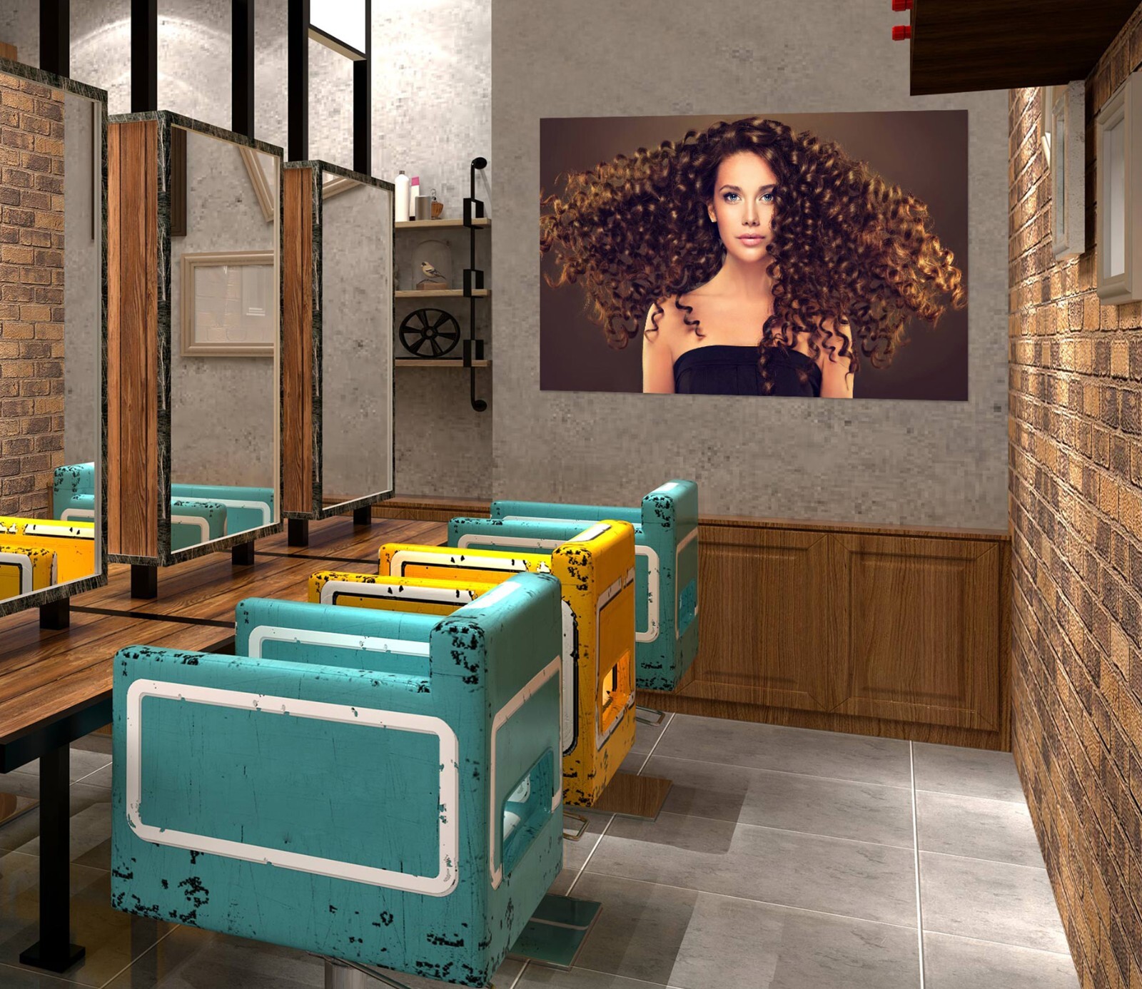 3D Wool Curls A06 Salon Barber Shop Wall Stickers Vinyl Wallpaper Murals Ann