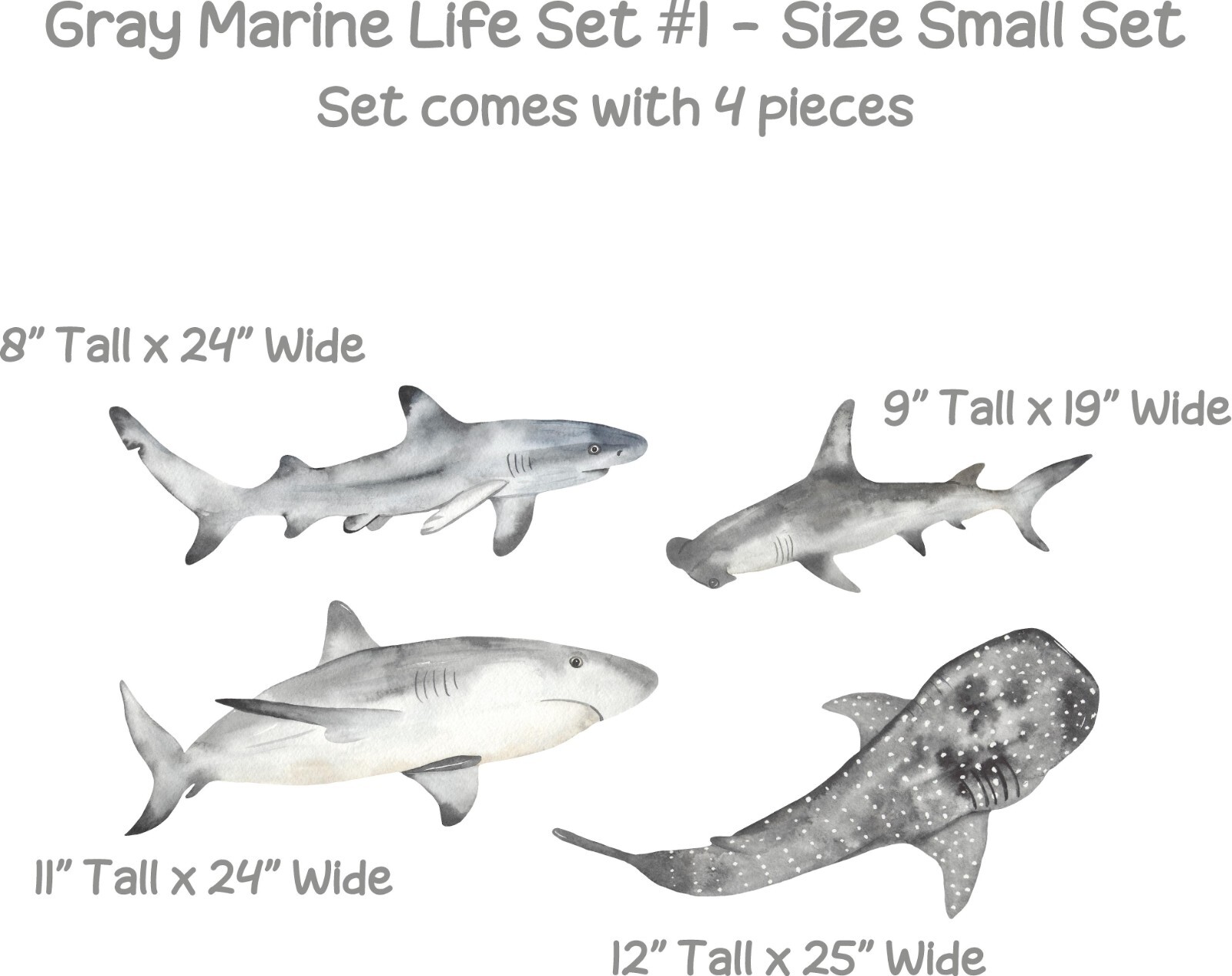 Marine Life Set Wall Sticker Set Fabric Decal Whale Shark Hammerhead Nursery Art