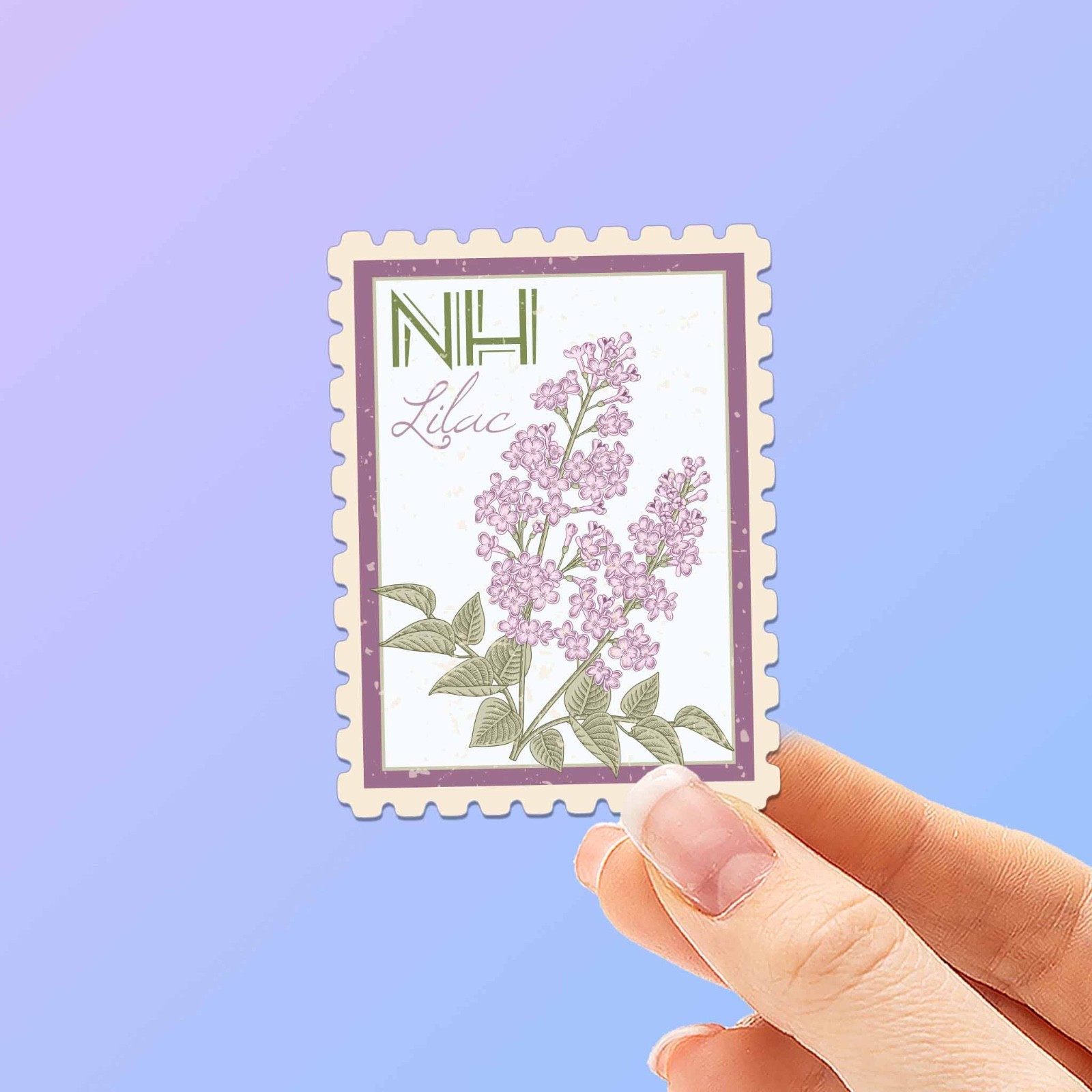 New Hampshire State Flower Lilac Sticker – NH Vintage Stamp Decal for Laptop