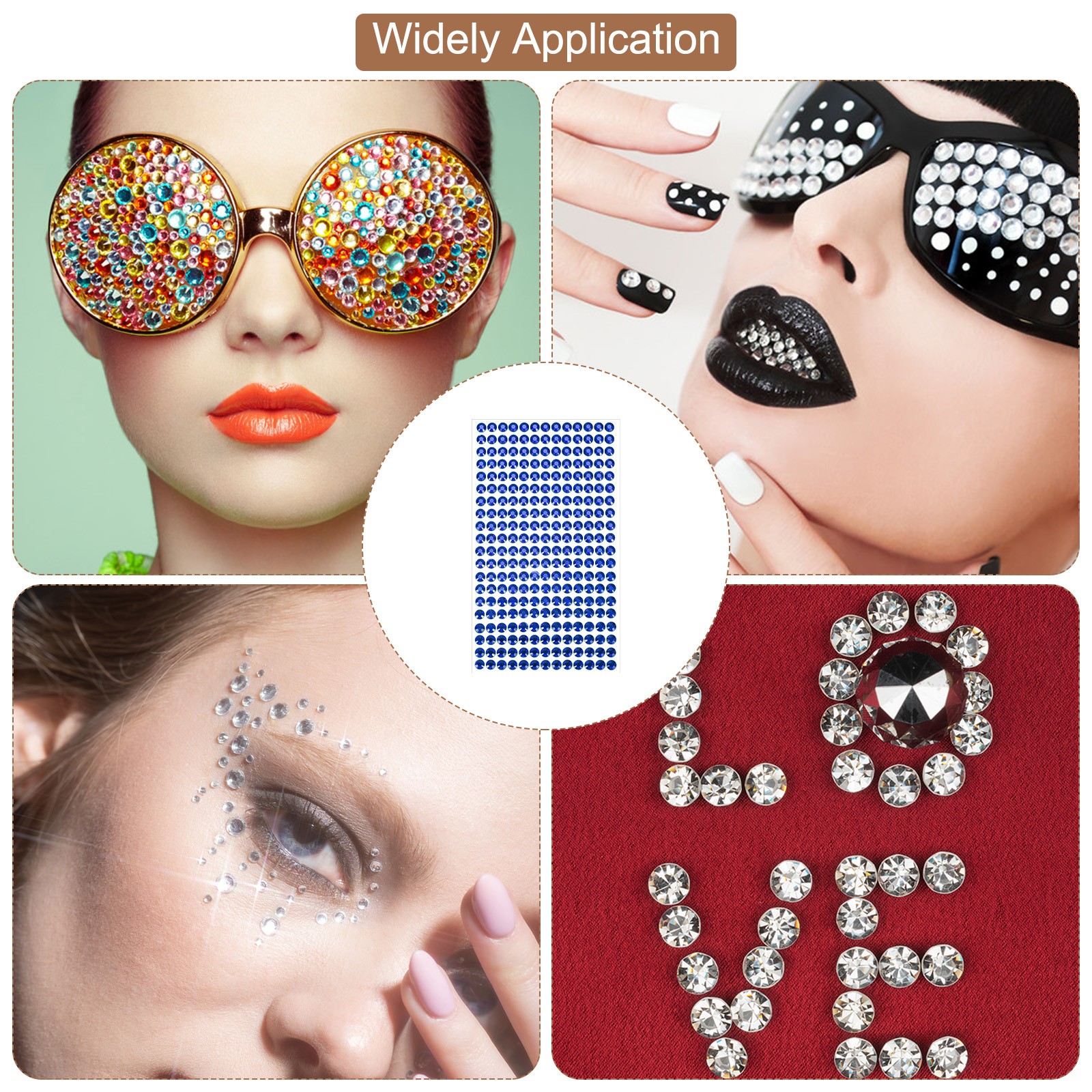 1394Pcs 4mm/6mm Self-Adhesive Rhinestone Stickers for Craft 4 Sheet Deep Blue