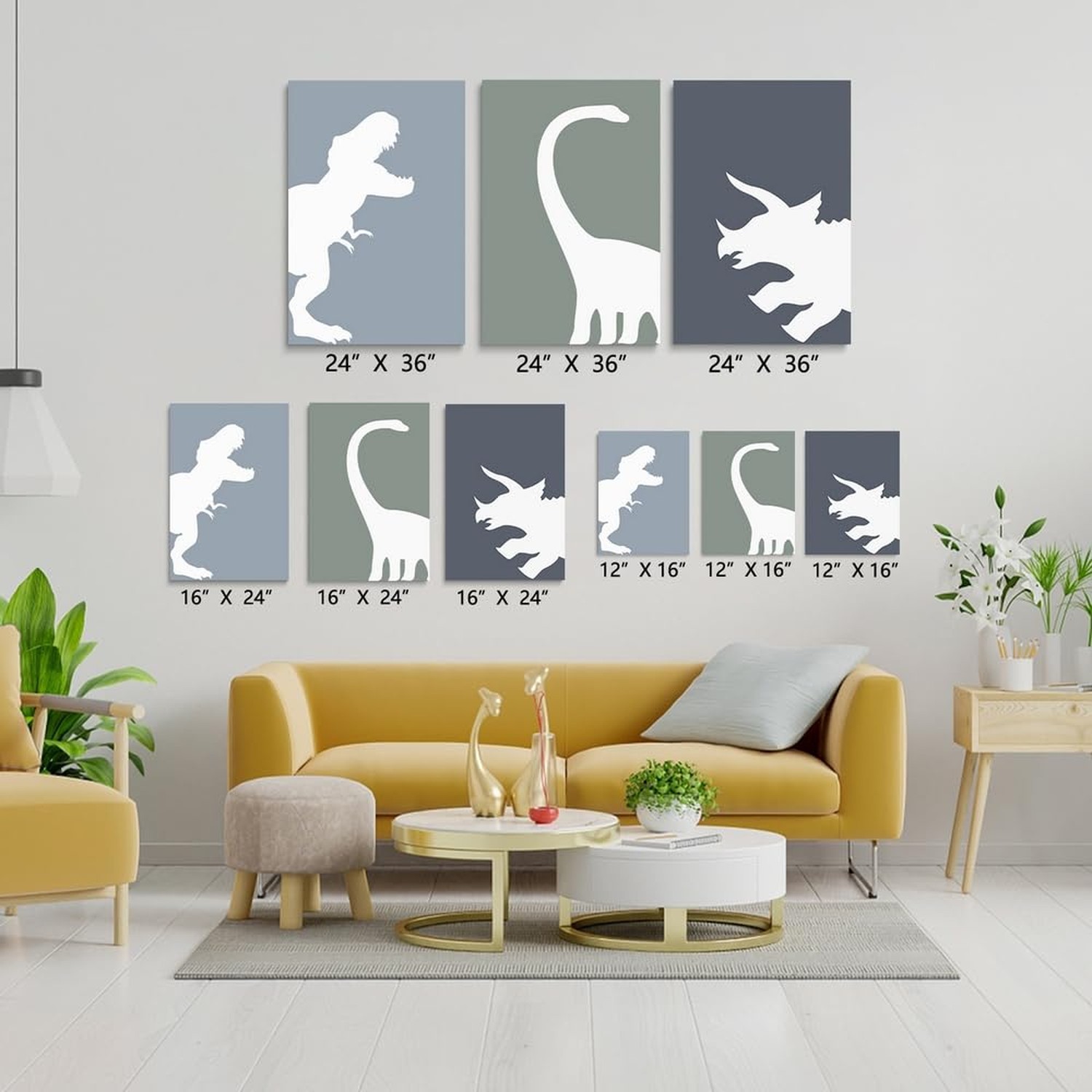GUBIYU Dinosaur Wall Decor T-Rex Art – Framed Canvas Wall Art Set of 3, Boys …