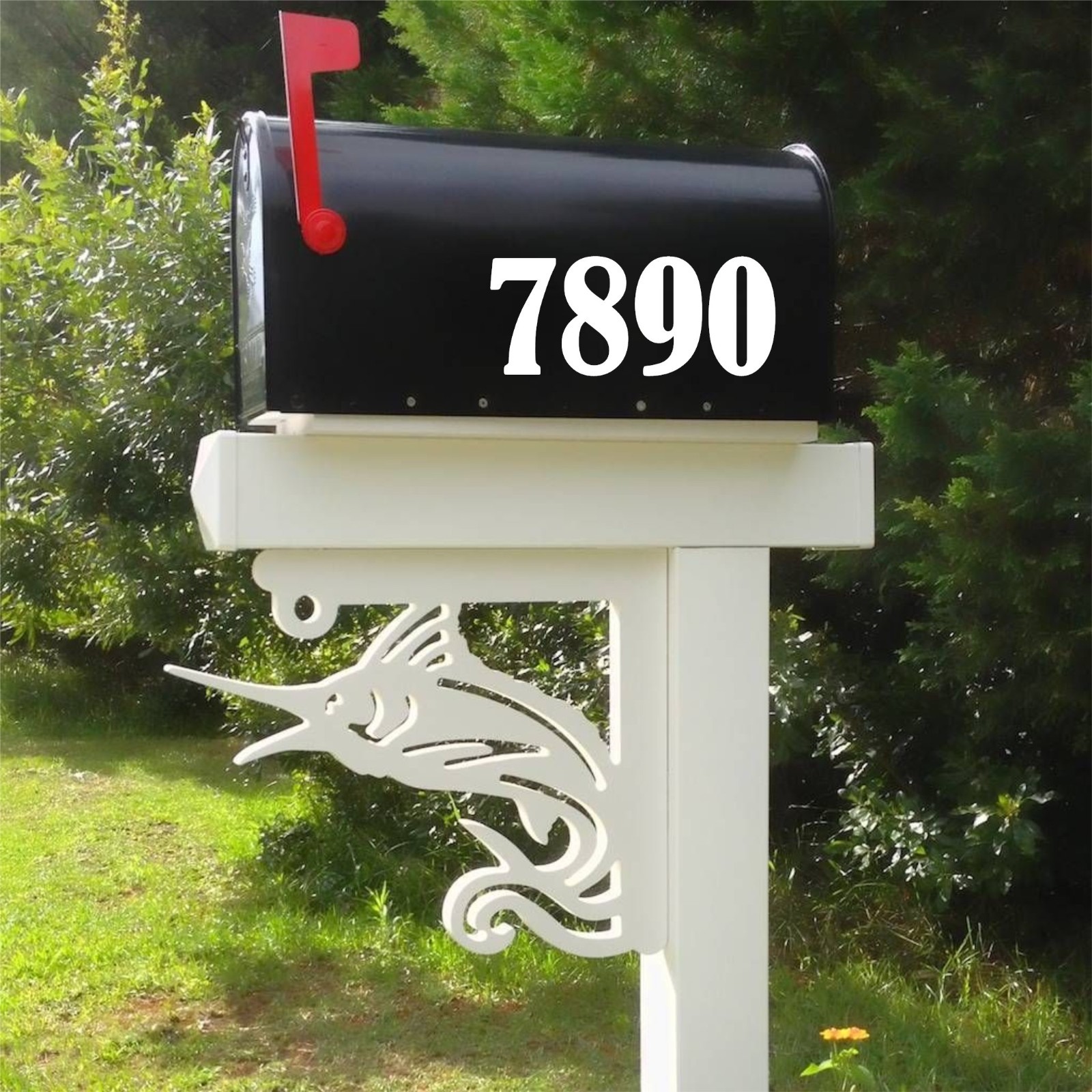 Custom PAIR of REFLECTIVE Mailbox Numbers- White Color Block Font