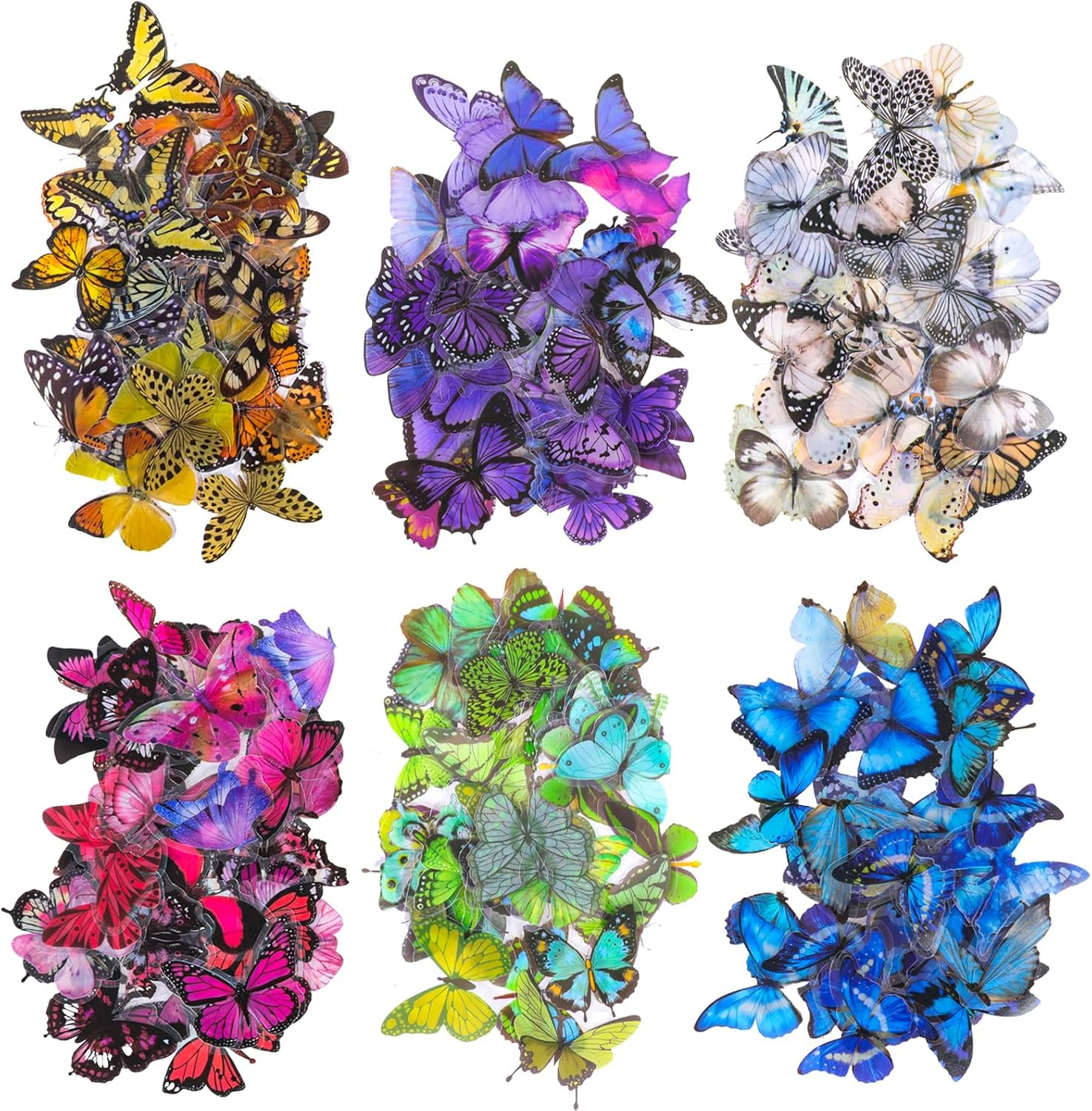 240PCS Butterfly Stickers PET Waterproof Transparent Colorful Resin Decals Deco