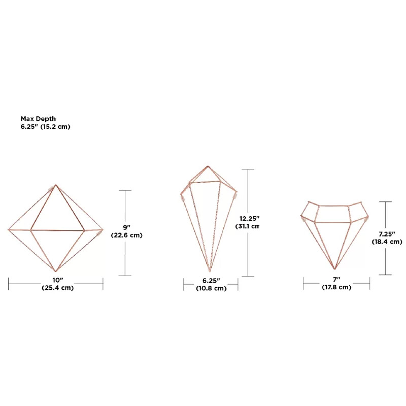 3 Rose Gold Geometric Metal Art Mid Century Modern Wall Decor Mobile Diamond Gem
