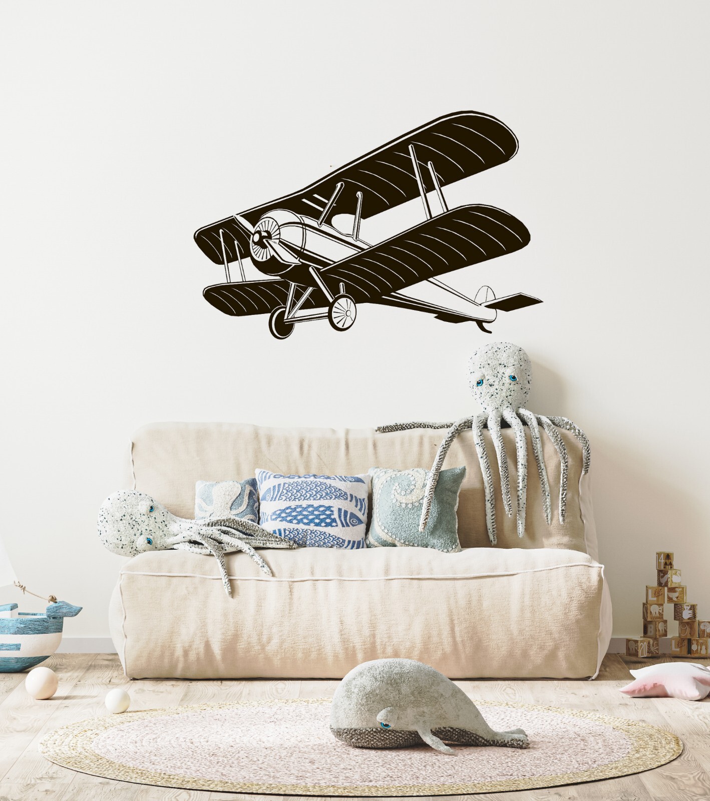 Retro Biplane Vinyl Decal Wall Boys Room Sticker Removable Mural AA001