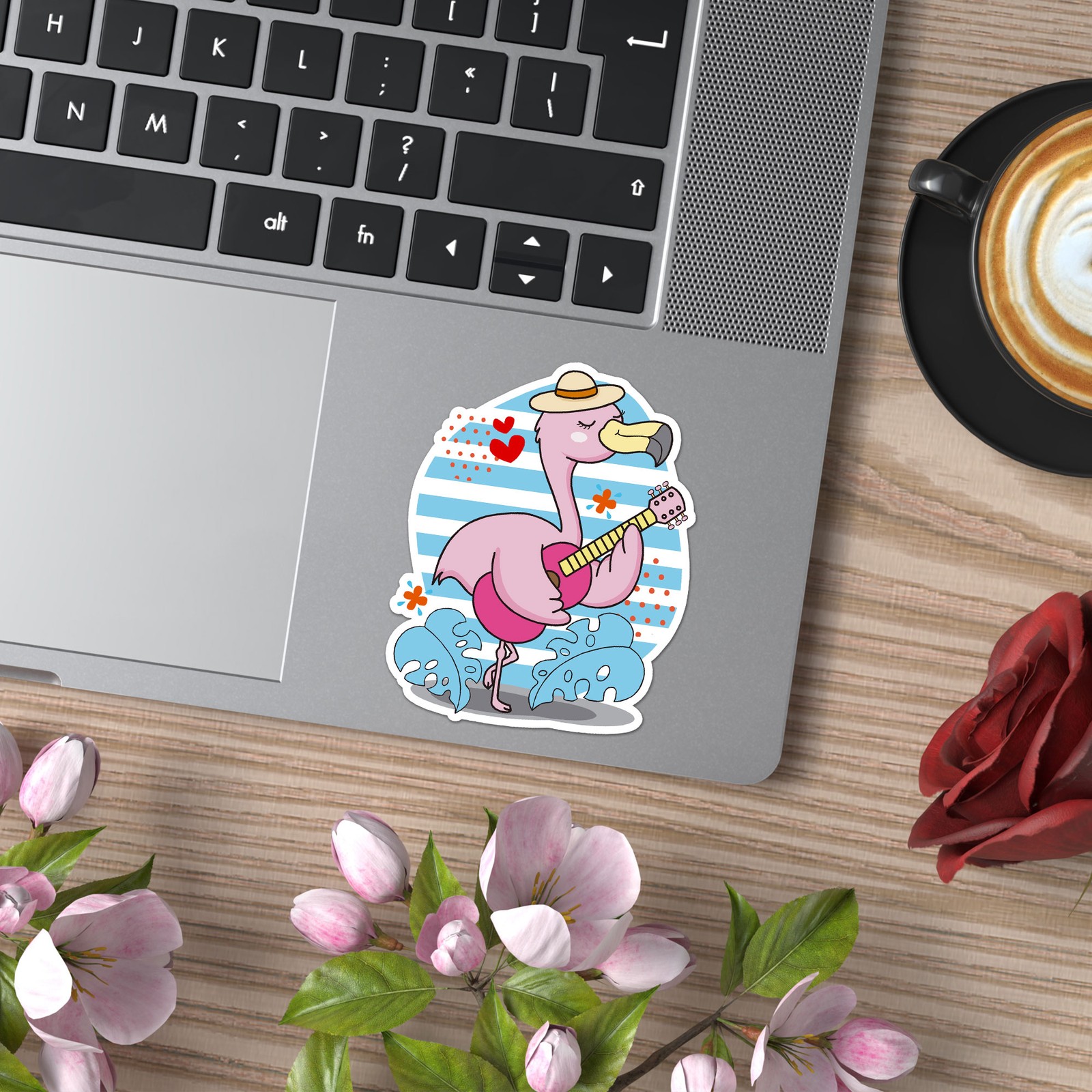 Guitar Playing Flamingo – Vinyl Decal Sticker – Car Window Laptop – ebn9020