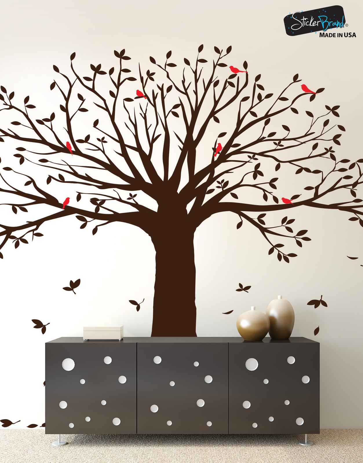 Large Family Tree w/ Birds Wall Decal Sticker by Stickerbrand. Living Room #6087