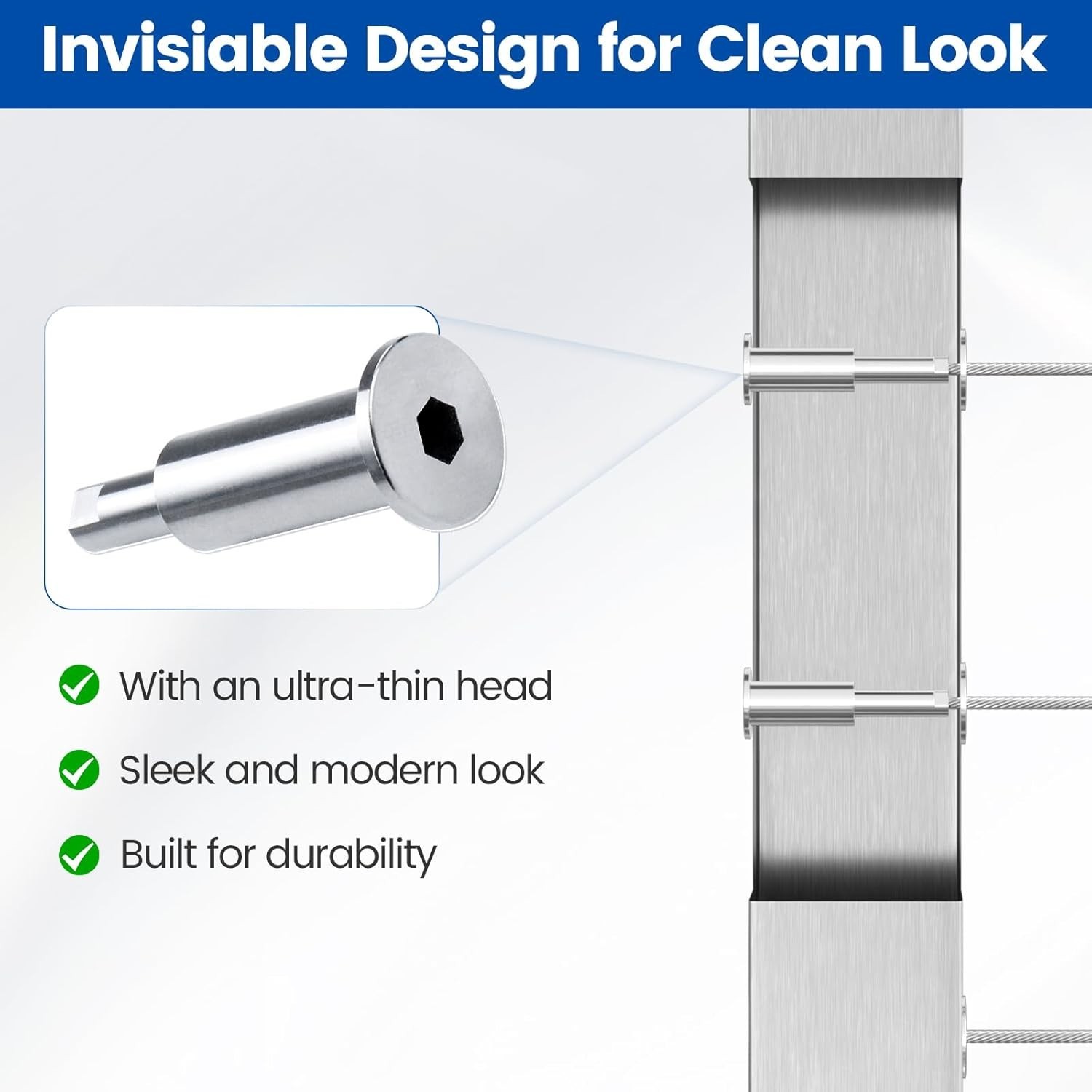 10 Pack 1/8" Invisible Cable Railing Kit Hardware Upgraded Hand Swage Tensioner