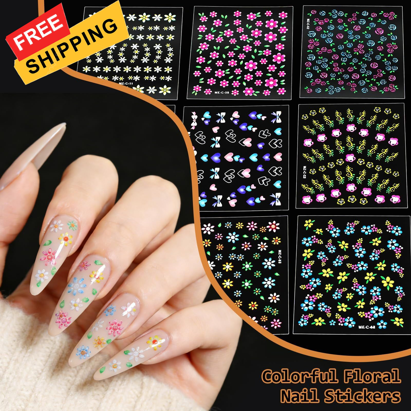 90 Sheets Nail Stickers for Art DIY, 3D Colorful