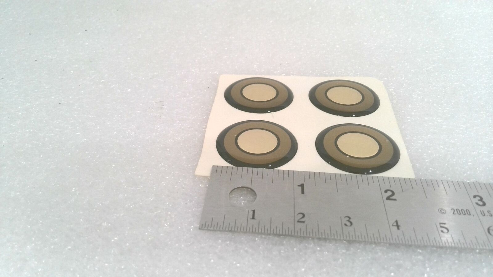 BLACK AND GOLD CIRCLE DOMED DECAL EMBLEM, BLACK/GOLD 2 MM X 1.1" (LOT OF 4)