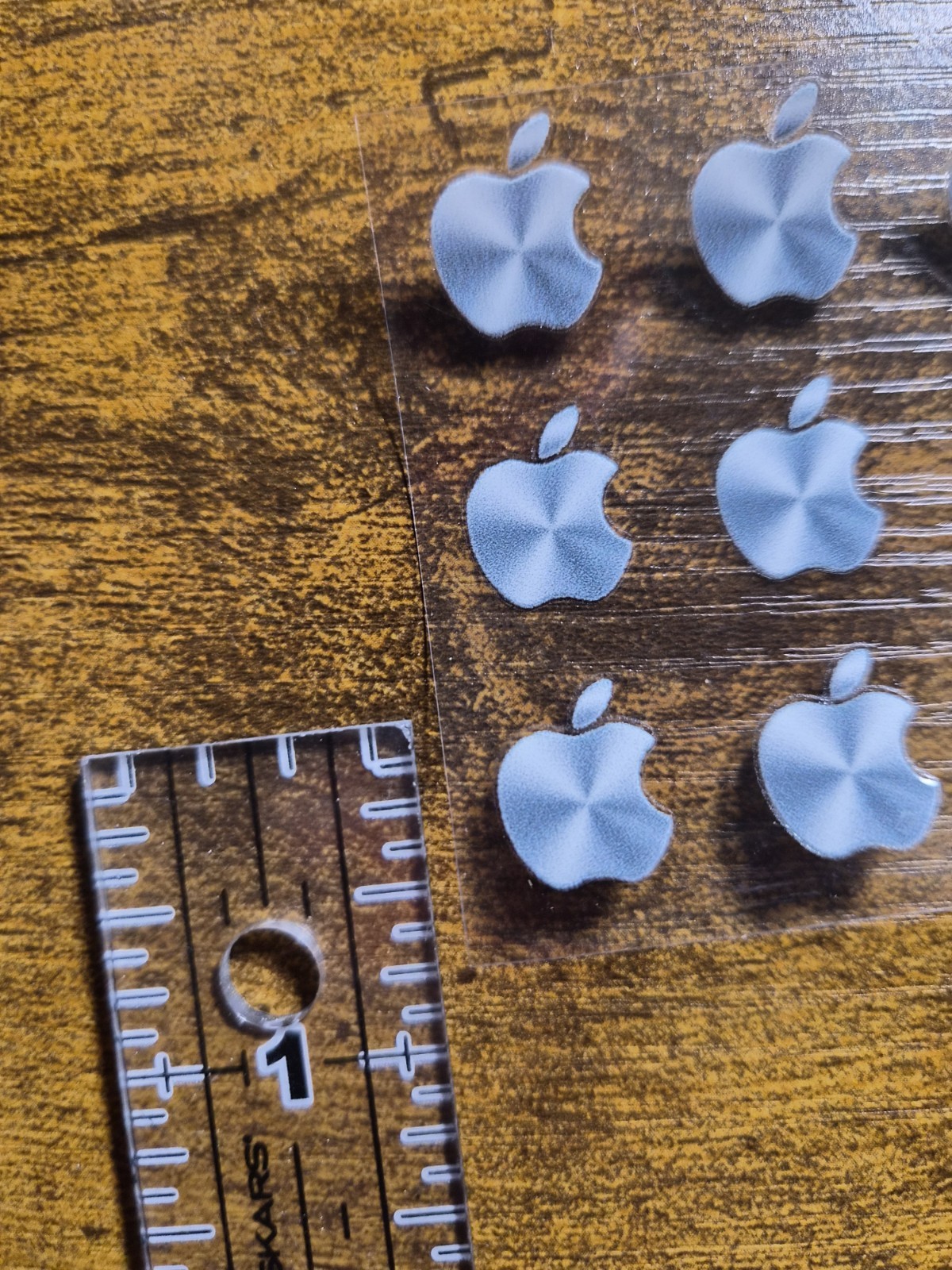 9 pc. Apple Logo Metallic Silver 5/8 in tall UV DTF Decal Sticker waterproof USA