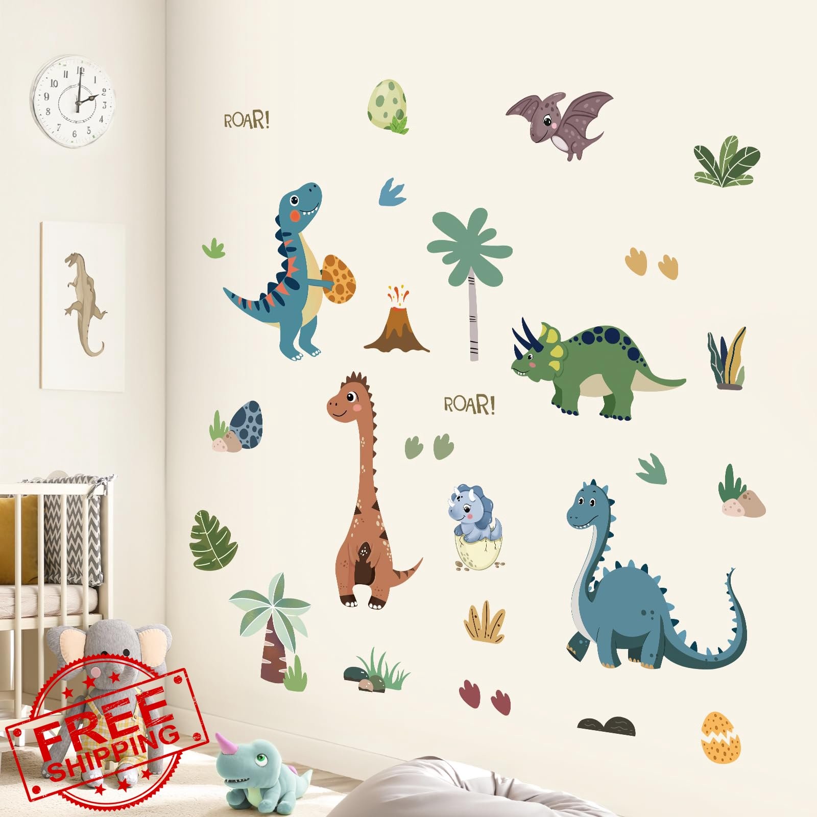 FUFUQUARE Dinosaur Palm Tree Wall Decals Green